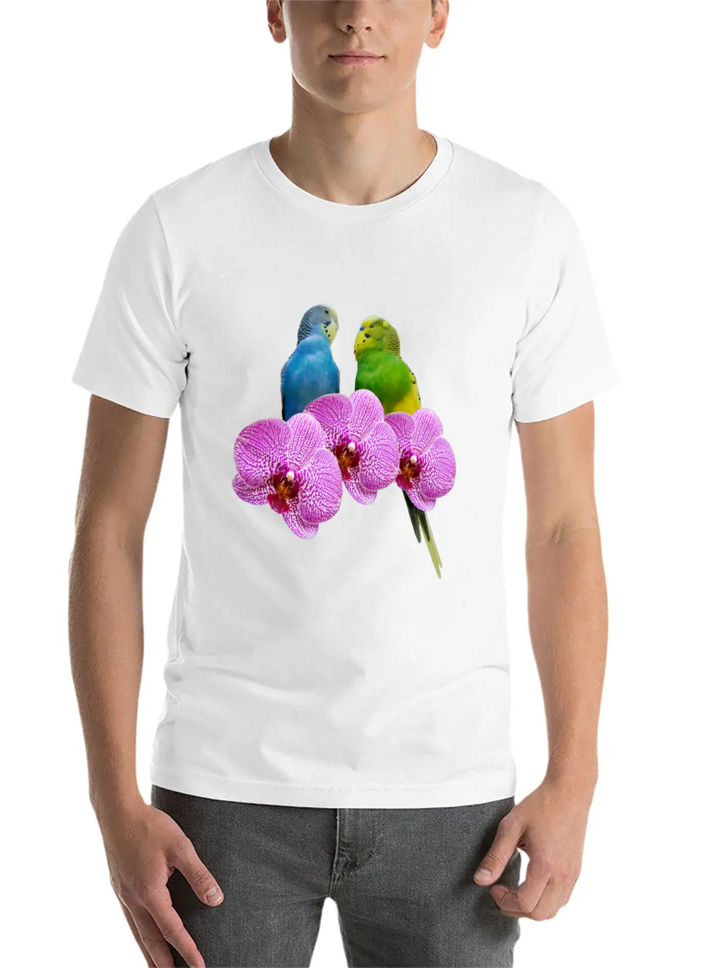 Budgie Budgerigar With Purple Orchid Classic Cotton Tee – Unisex Comfort For Any Season