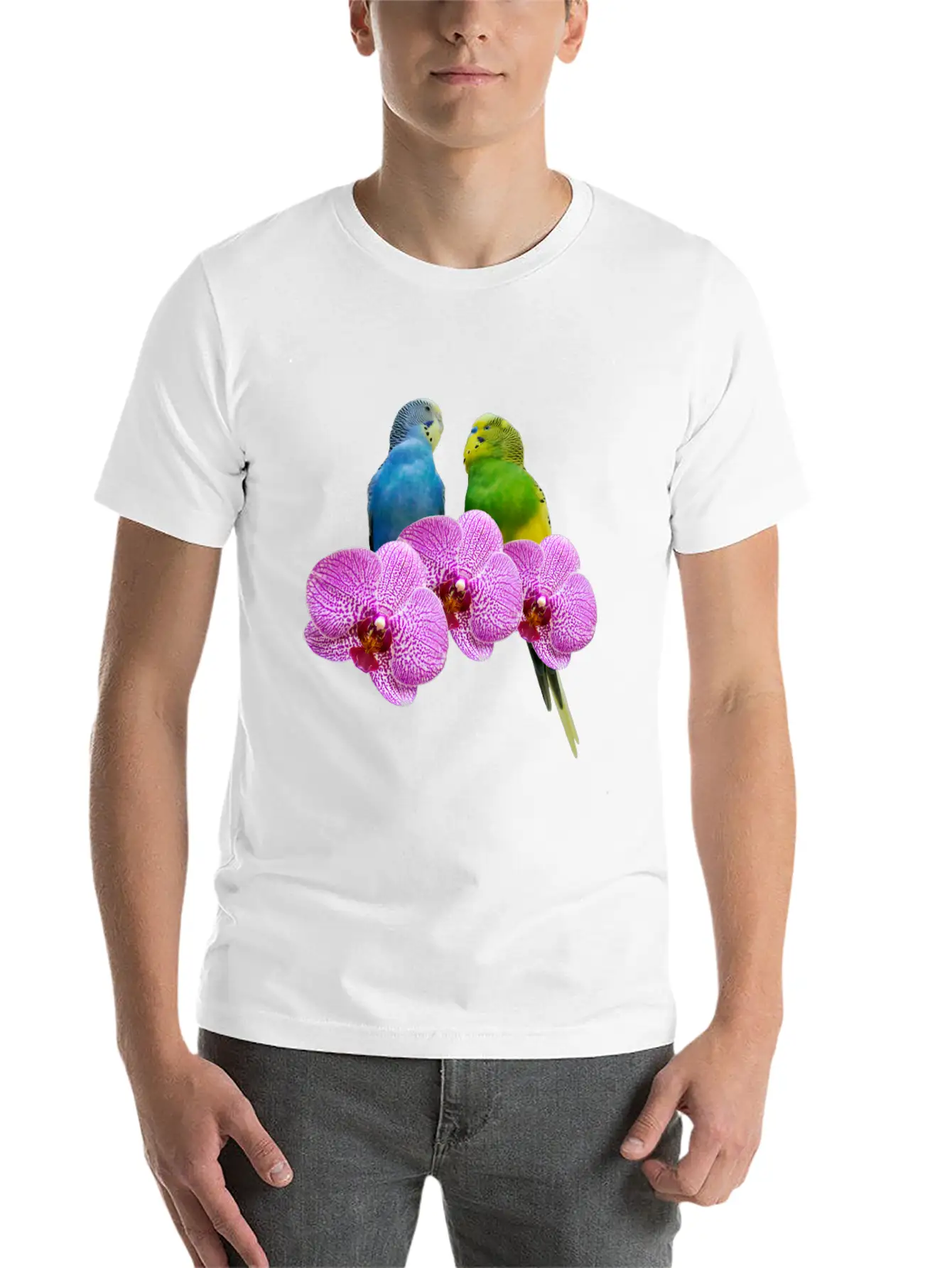 Budgie Budgerigar With Purple Orchid Classic Cotton Tee – Unisex Comfort For Any Season