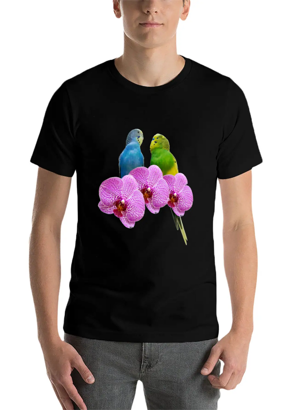 Budgie Budgerigar With Purple Orchid Classic Cotton Tee – Unisex Comfort For Any Season