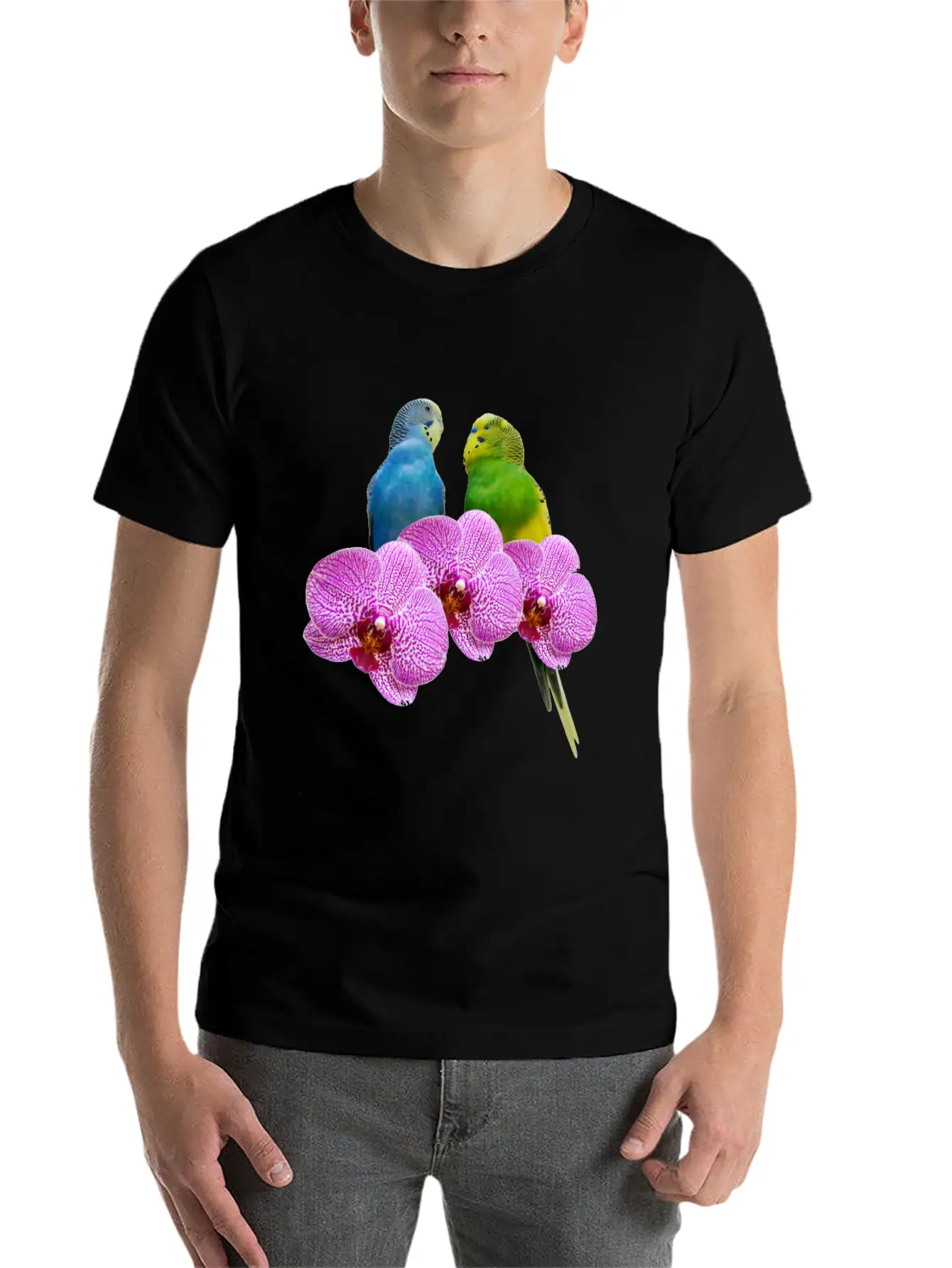Budgie Budgerigar With Purple Orchid Classic Cotton Tee – Unisex Comfort For Any Season