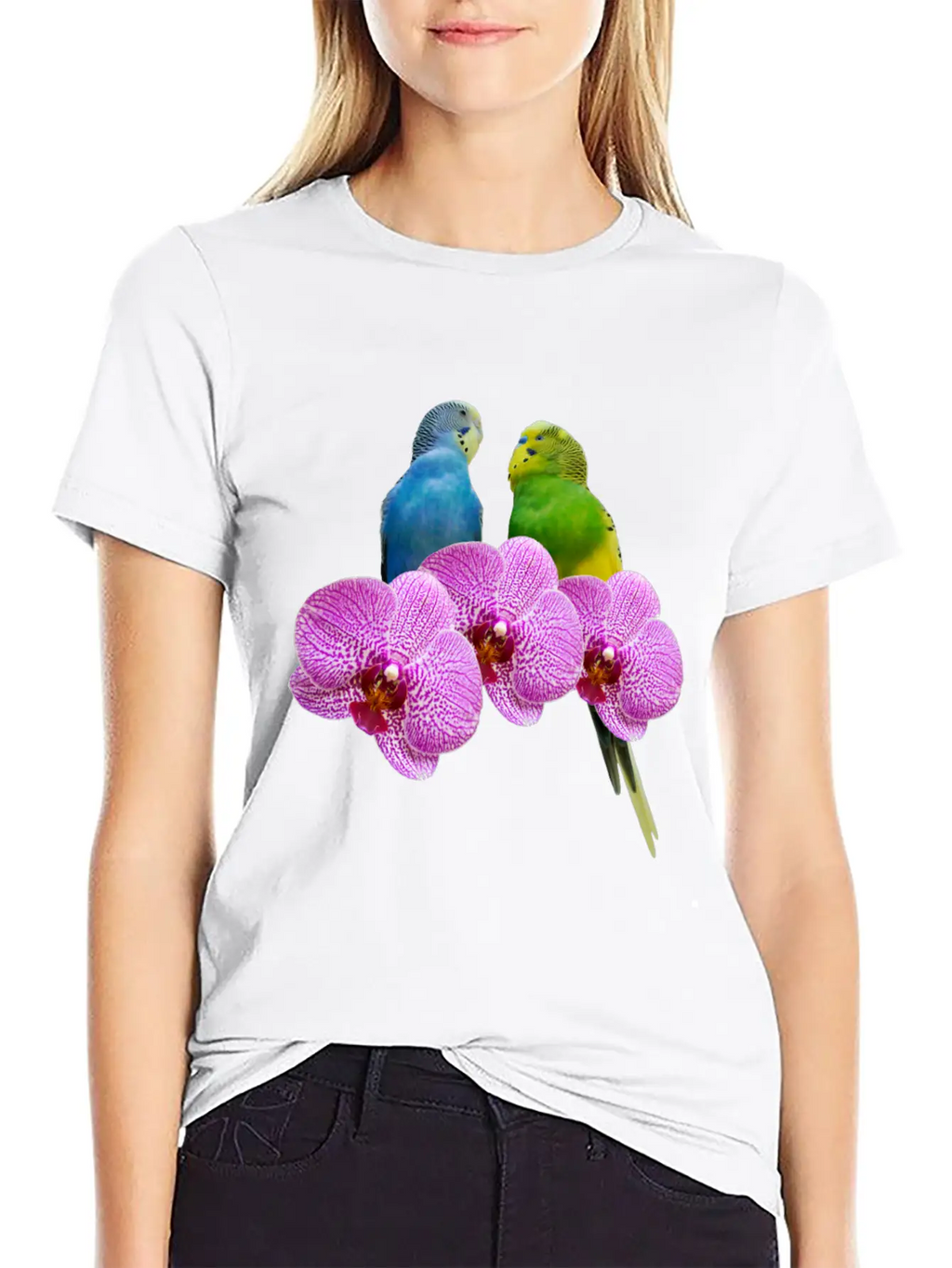 Budgie Budgerigar With Purple Orchid Classic Cotton Tee – Unisex Comfort For Any Season