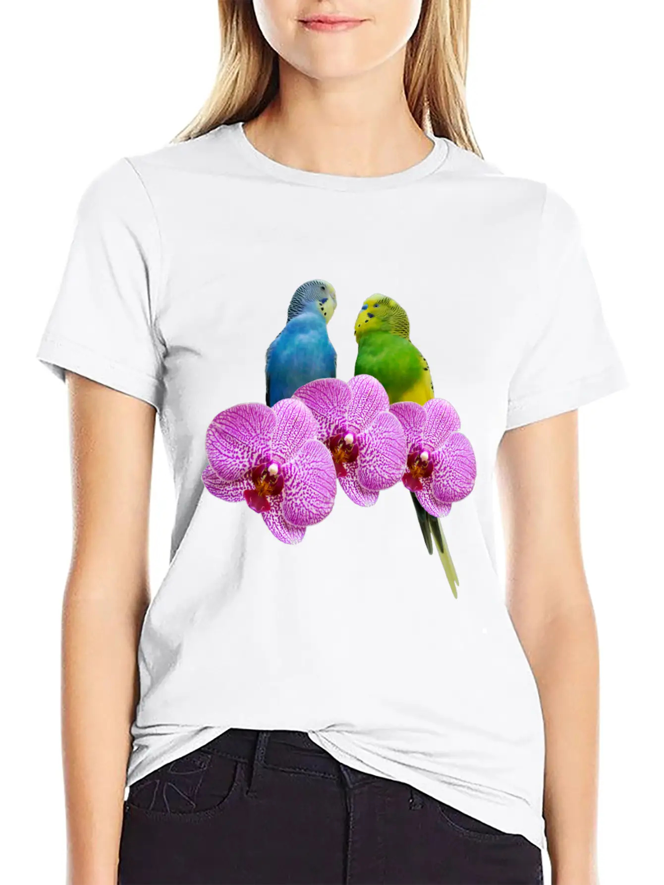 Budgie Budgerigar With Purple Orchid Classic Cotton Tee – Unisex Comfort For Any Season