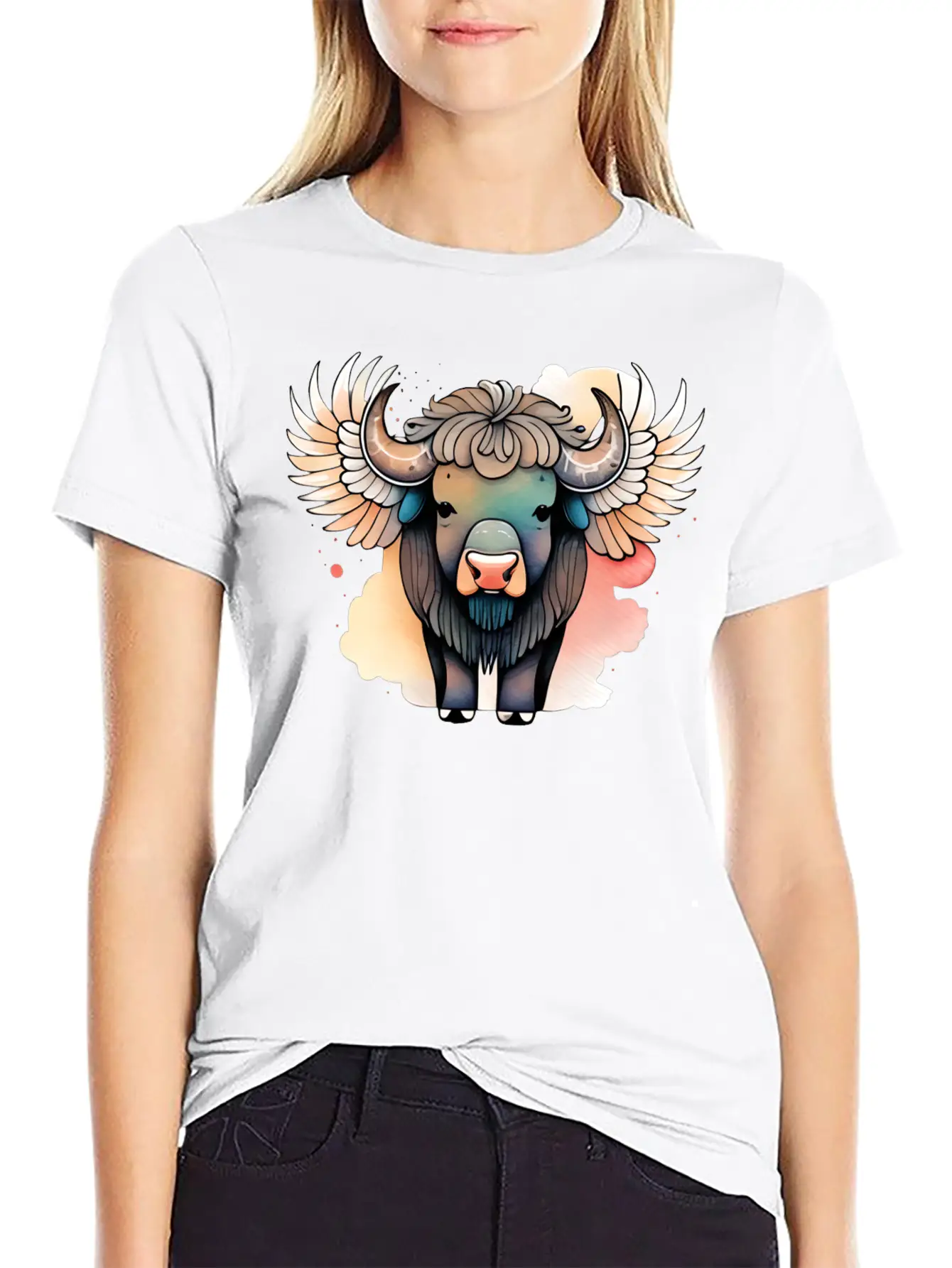 Buffalo With Wings Watercolor Classic Cotton Tee – Unisex Comfort For Any Season