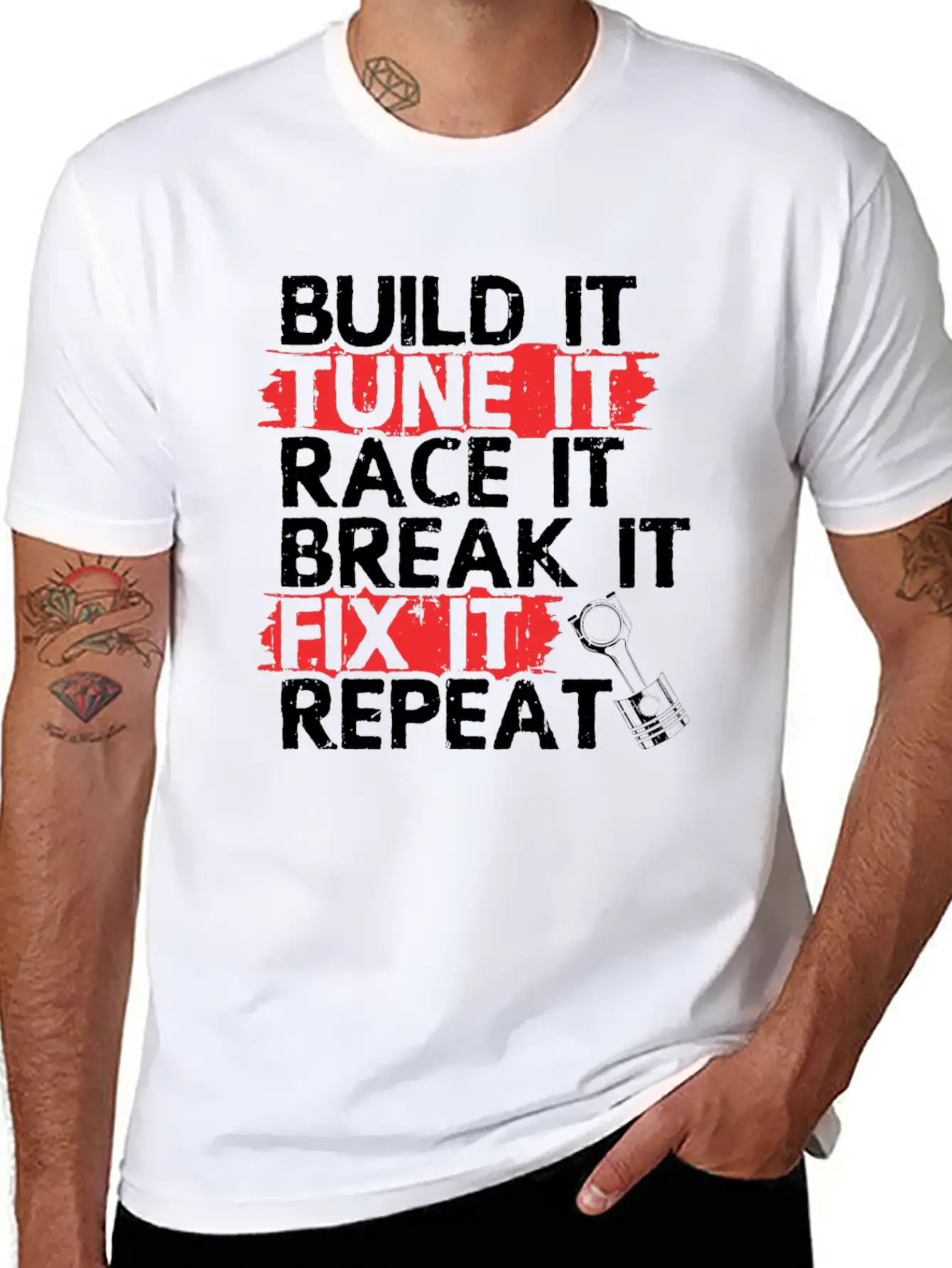 Build It Tune Race Break Fix Repeat Life Of Breathable Soft Cotton T-Shirt – Timeless Casual Look