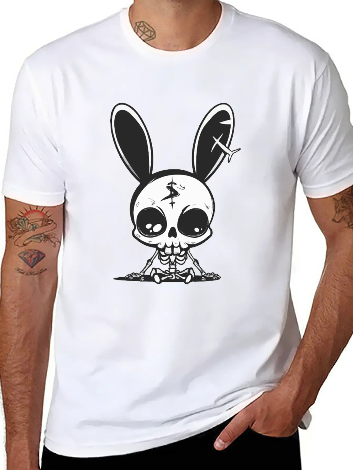 Bunny Skeleton Easter Pagan Witchcraft Spring Moon Timeless Short Sleeve Tee – Comfy And Minimalist Design