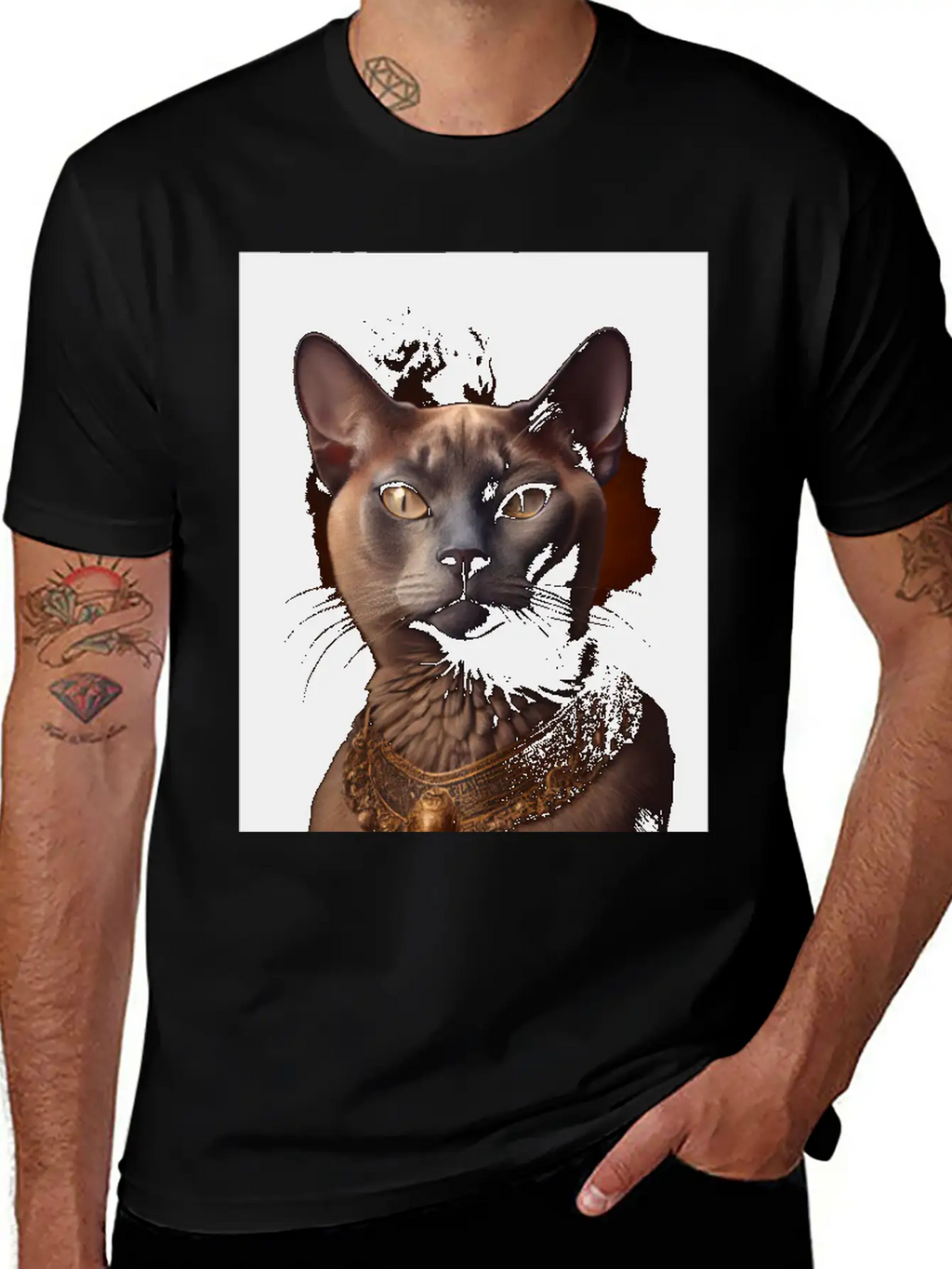 Burmese Cat Breed Portrait Royal Renaissance Anima Basic Graphic T-Shirt – Daily Comfort In Soft Cotton