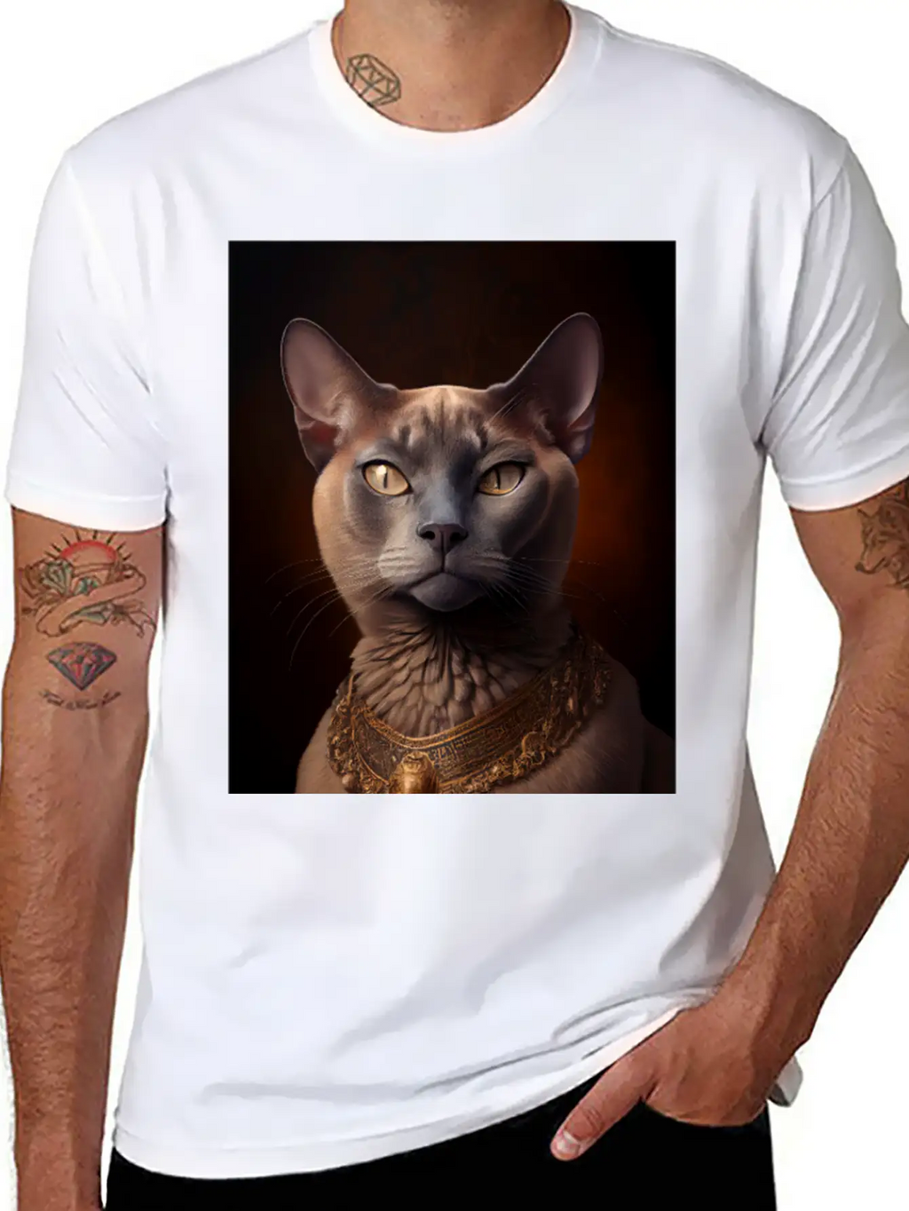 Burmese Cat Breed Portrait Royal Renaissance Anima Basic Graphic T-Shirt – Daily Comfort In Soft Cotton