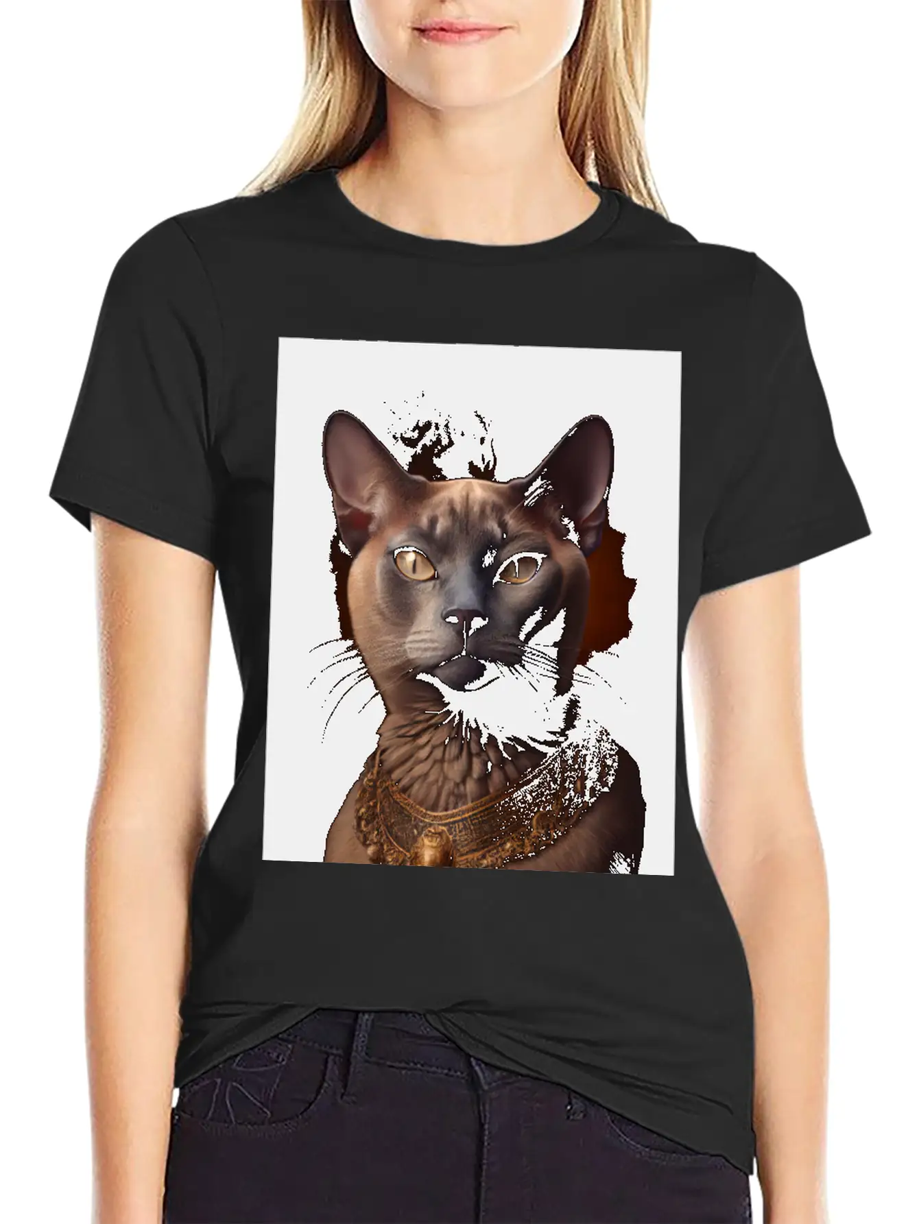 Burmese Cat Breed Portrait Royal Renaissance Anima Basic Graphic T-Shirt – Daily Comfort In Soft Cotton