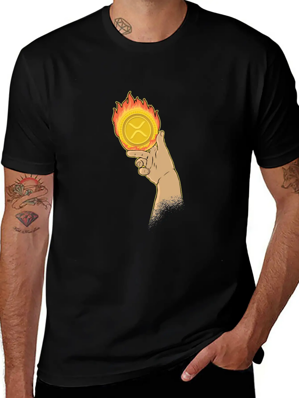 Burning XRP Ripple Coin Crypto Cryptocurrency Stylish Everyday T-Shirt – Unisex Basic Cotton Tee