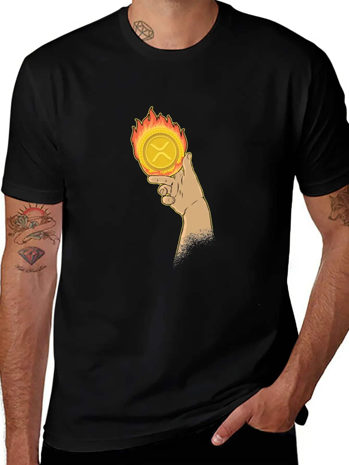 Burning XRP Ripple Coin Crypto Cryptocurrency Stylish Everyday T-Shirt – Unisex Basic Cotton Tee