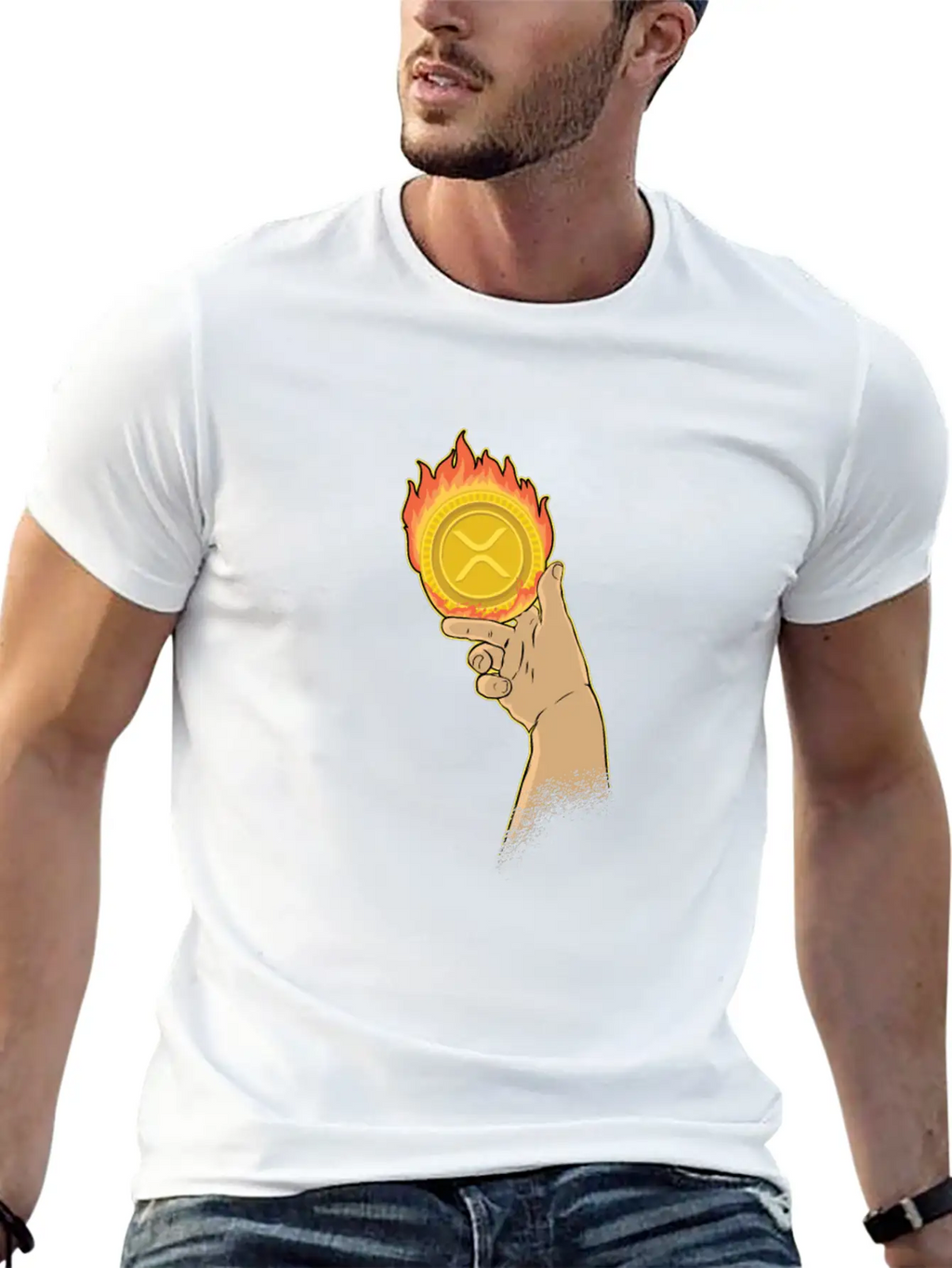 Burning XRP Ripple Coin Crypto Cryptocurrency Stylish Everyday T-Shirt – Unisex Basic Cotton Tee