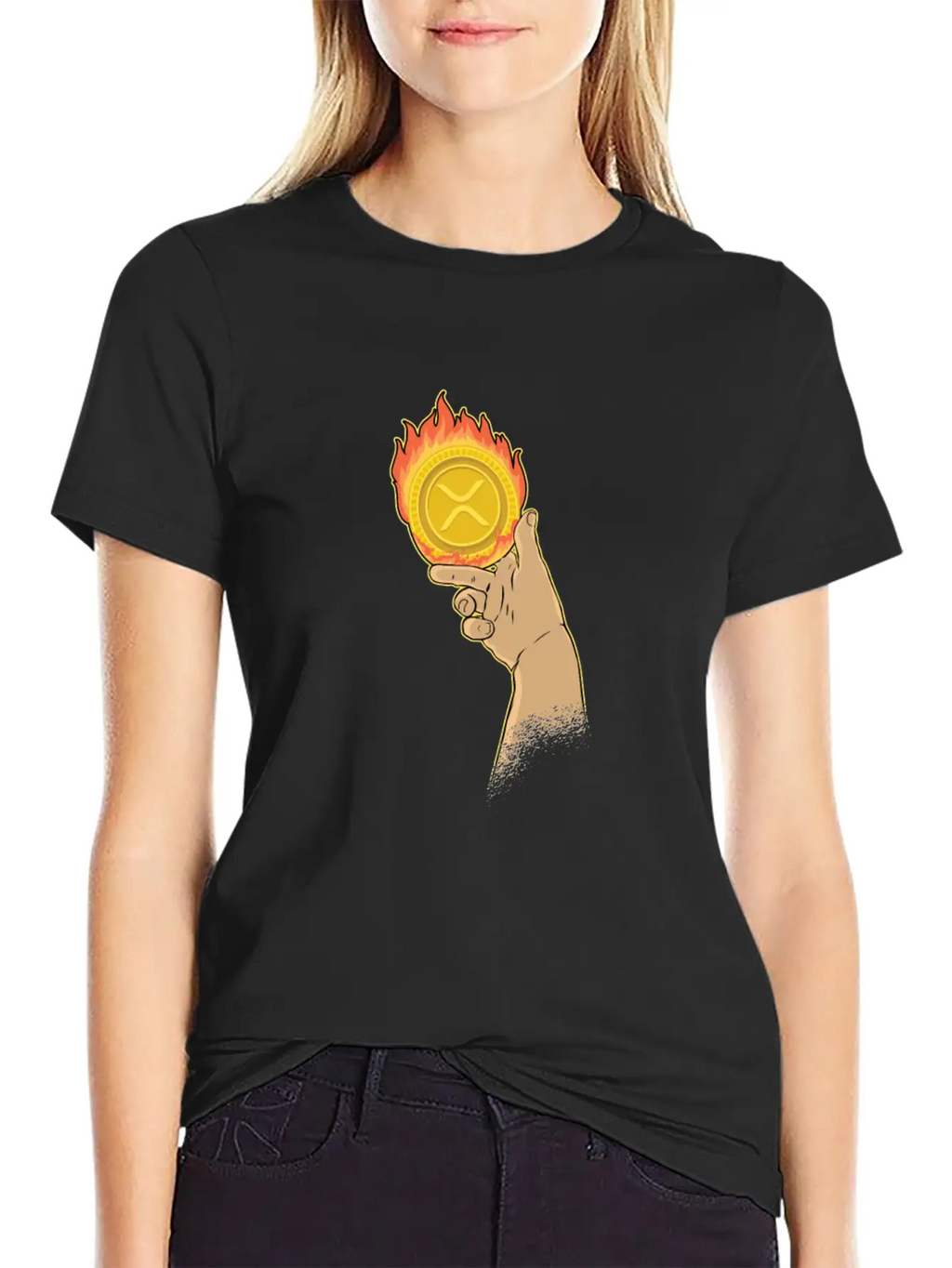 Burning XRP Ripple Coin Crypto Cryptocurrency Stylish Everyday T-Shirt – Unisex Basic Cotton Tee