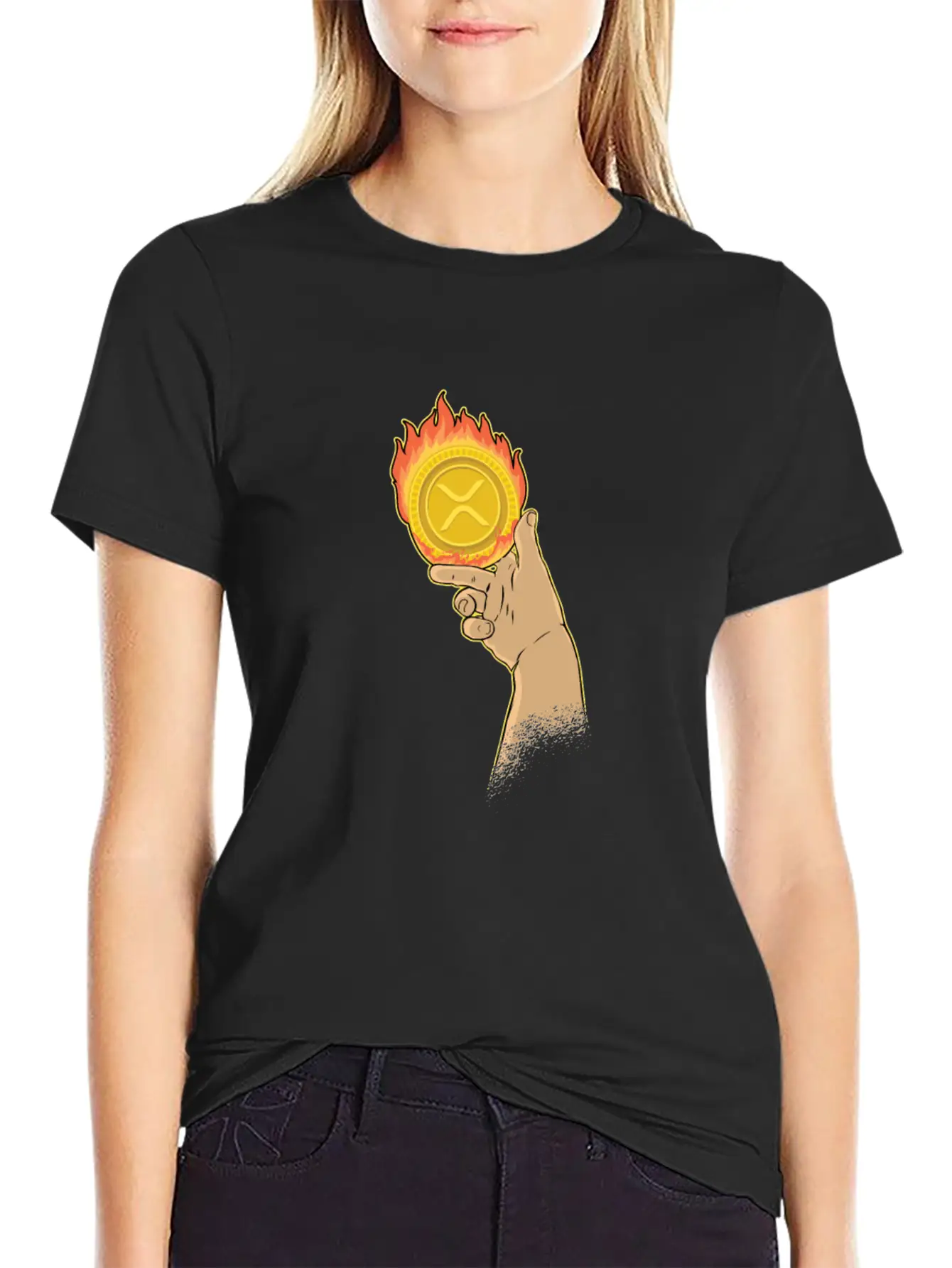 Burning XRP Ripple Coin Crypto Cryptocurrency Stylish Everyday T-Shirt – Unisex Basic Cotton Tee