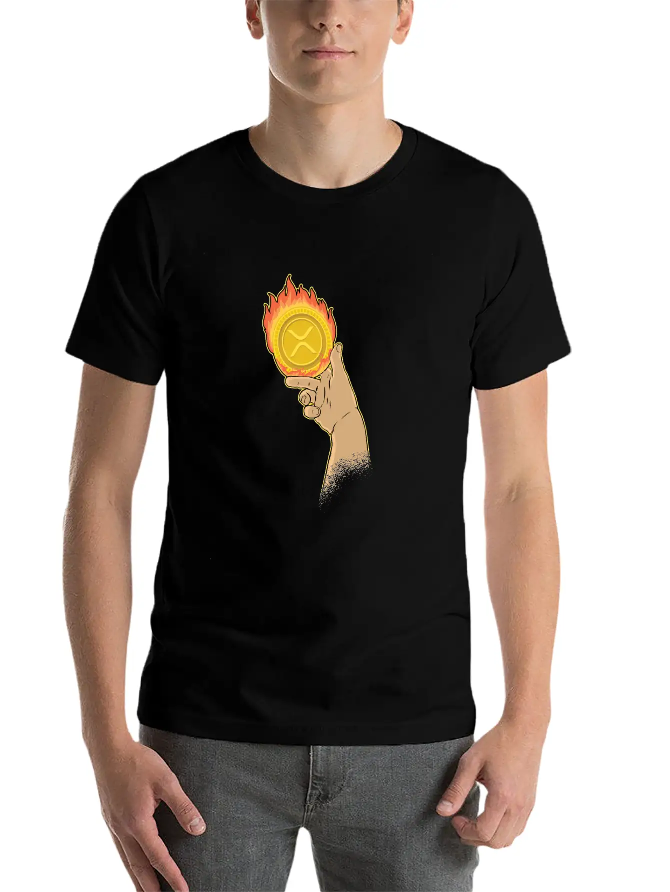 Burning XRP Ripple Coin Crypto Cryptocurrency Stylish Everyday T-Shirt – Unisex Basic Cotton Tee