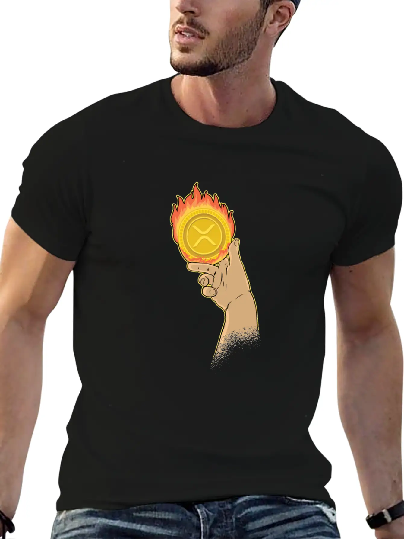 Burning XRP Ripple Coin Crypto Cryptocurrency Stylish Everyday T-Shirt – Unisex Basic Cotton Tee
