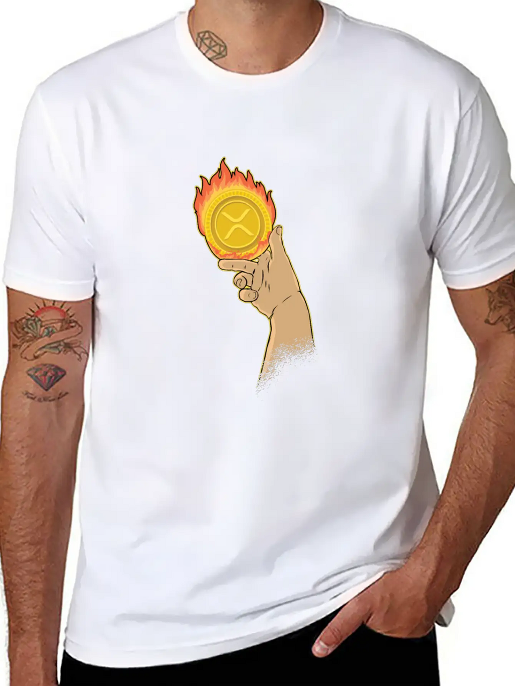 Burning XRP Ripple Coin Crypto Cryptocurrency Stylish Everyday T-Shirt – Unisex Basic Cotton Tee