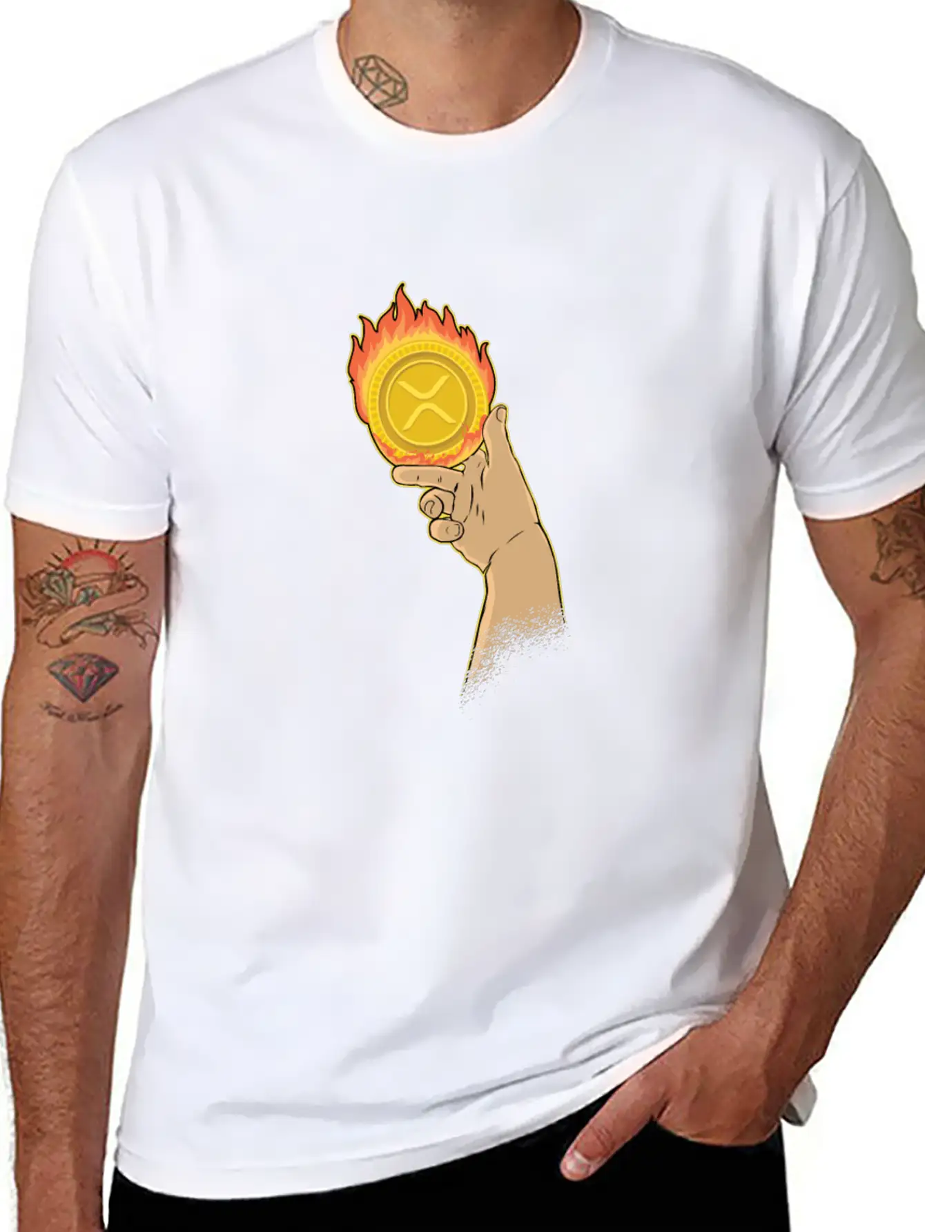 Burning XRP Ripple Coin Crypto Cryptocurrency Stylish Everyday T-Shirt – Unisex Basic Cotton Tee