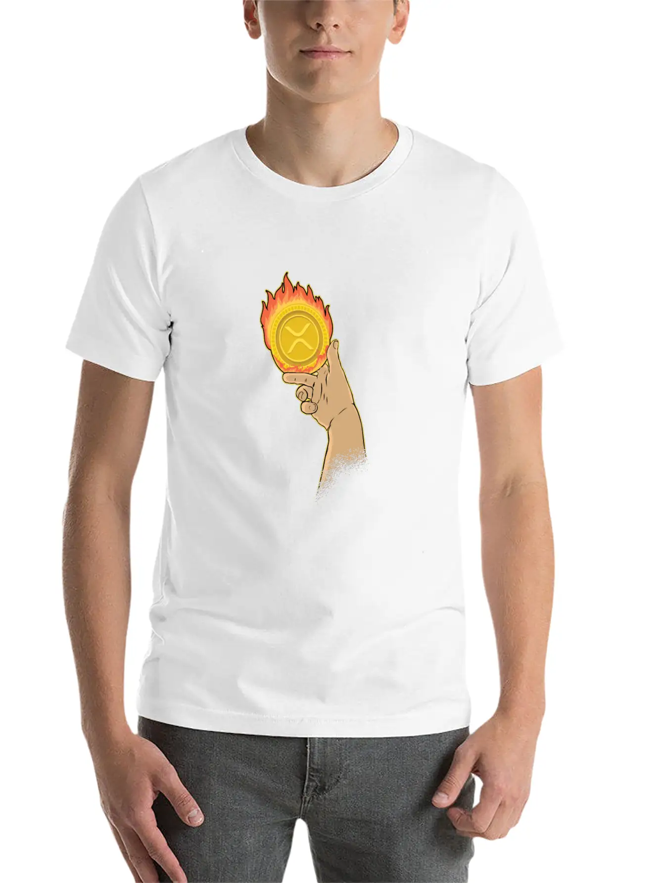 Burning XRP Ripple Coin Crypto Cryptocurrency Stylish Everyday T-Shirt – Unisex Basic Cotton Tee