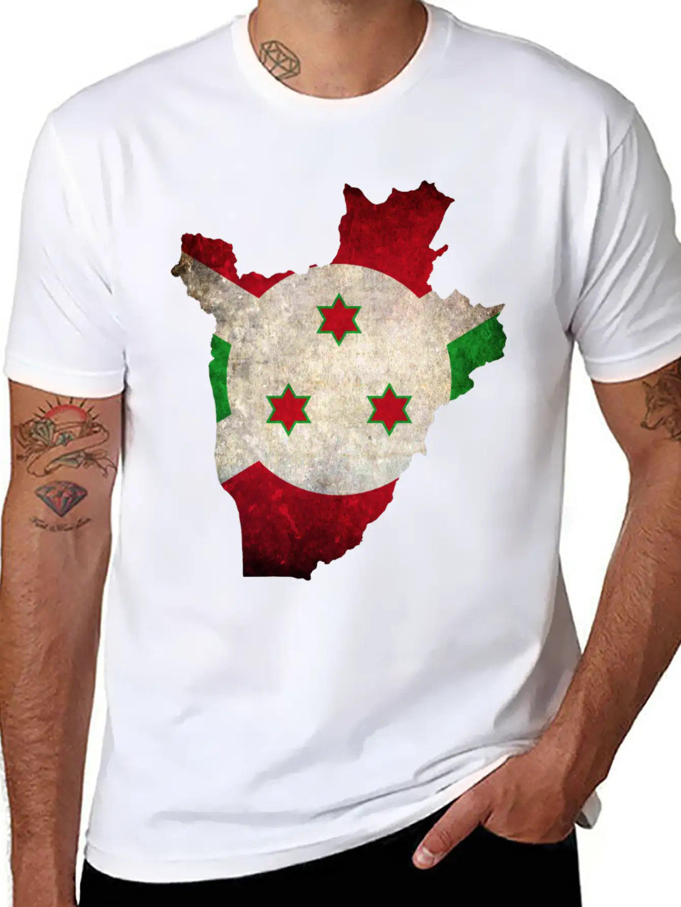 Burundi Flag Map Stylish Everyday T-Shirt – Unisex Basic Cotton Tee