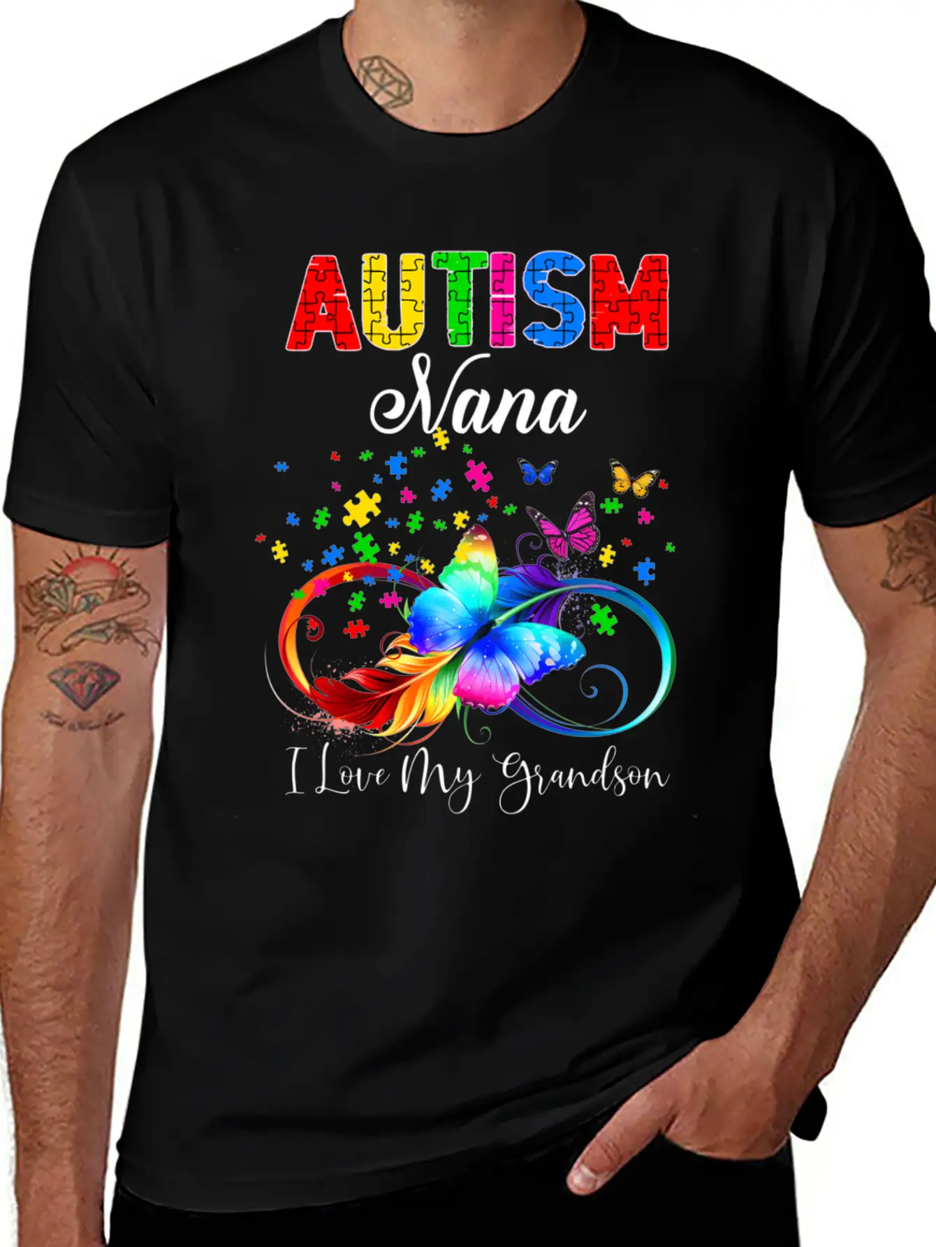Butterfly Autism Nana I Love My Grandson Support A Relaxed Everyday Tee – Lightweight And Durable Cotton