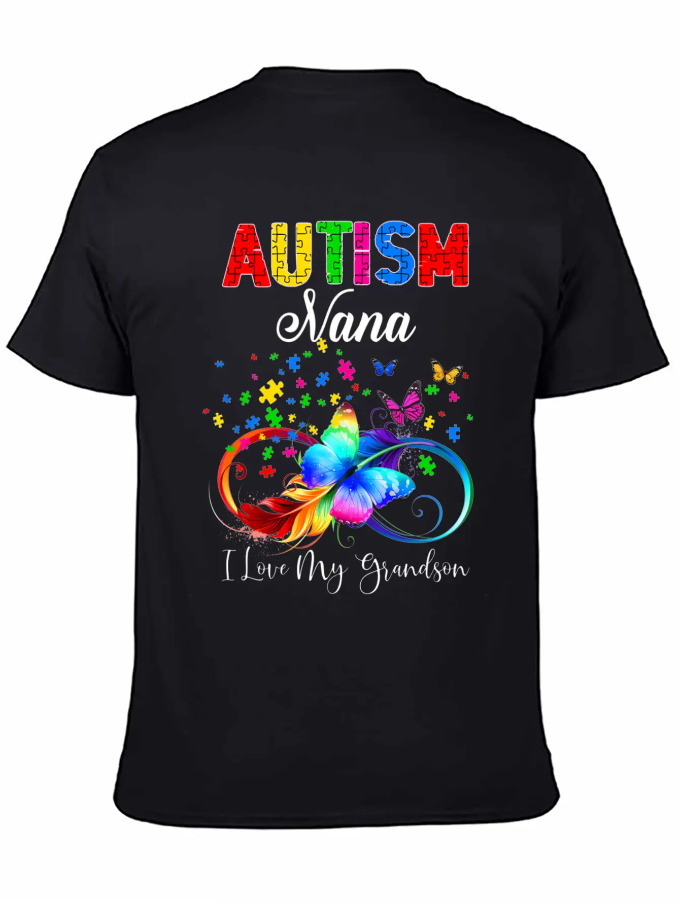 Butterfly Autism Nana I Love My Grandson Support A Relaxed Everyday Tee – Lightweight And Durable Cotton