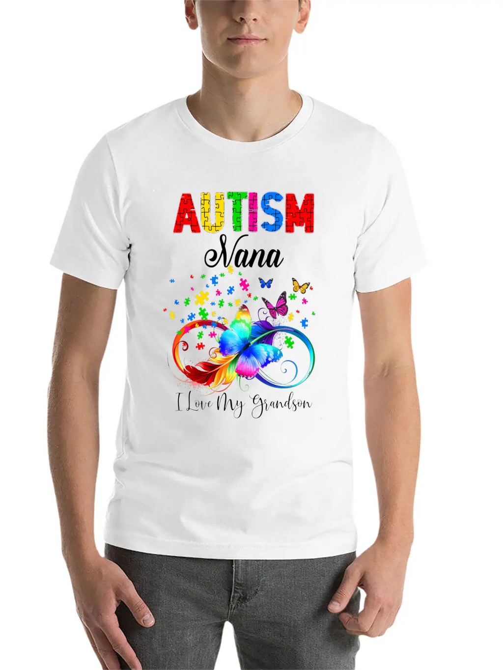 Butterfly Autism Nana I Love My Grandson Support A Relaxed Everyday Tee – Lightweight And Durable Cotton