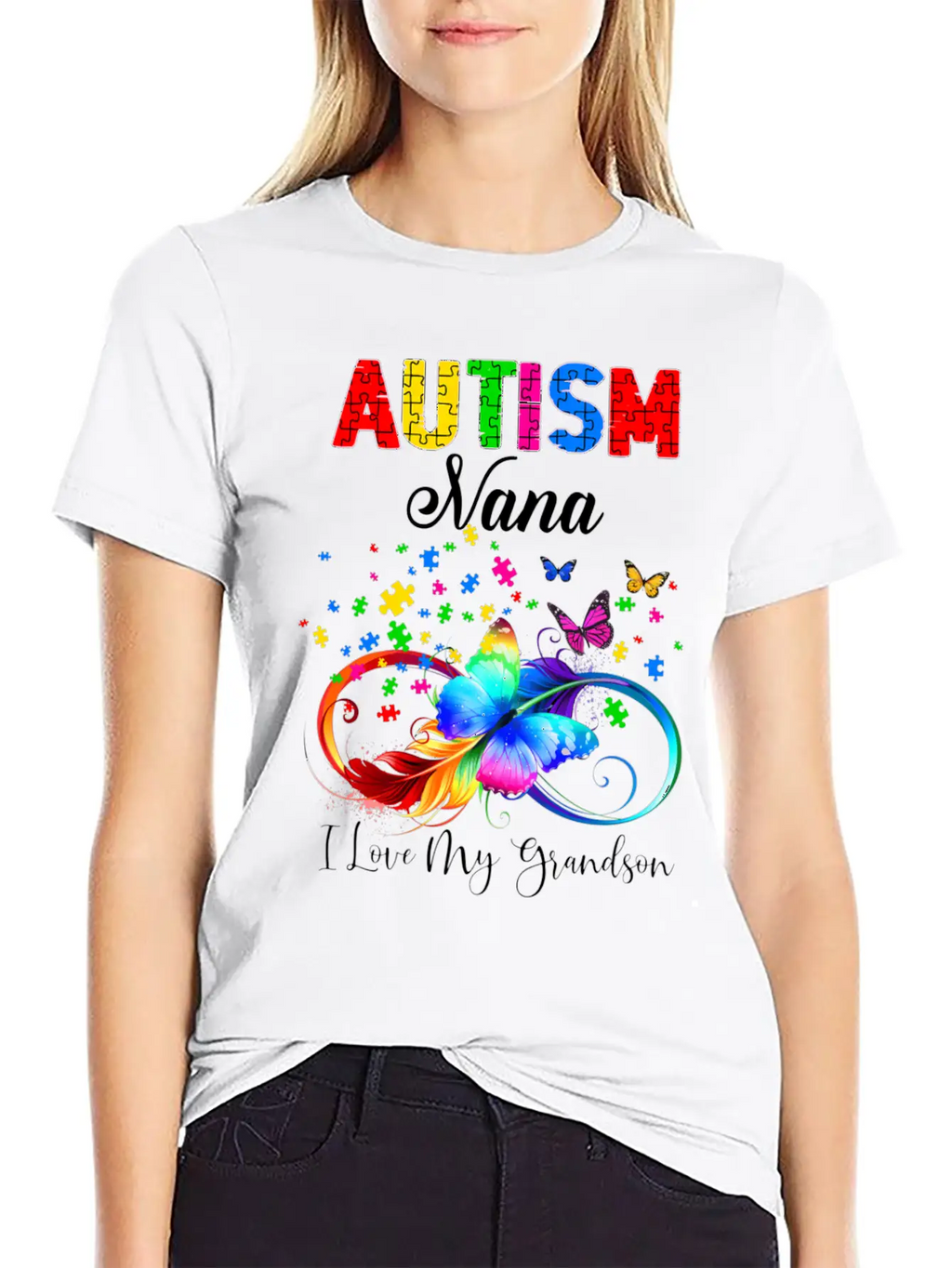 Butterfly Autism Nana I Love My Grandson Support A Relaxed Everyday Tee – Lightweight And Durable Cotton