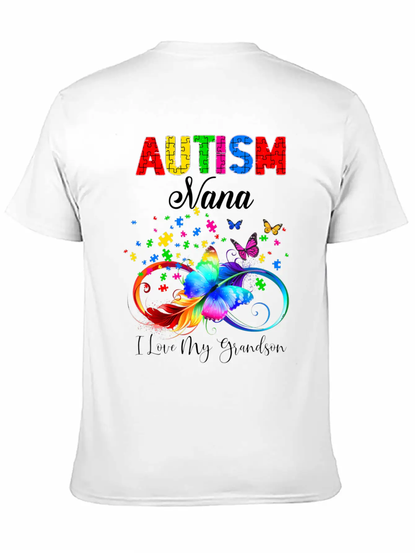 Butterfly Autism Nana I Love My Grandson Support A Relaxed Everyday Tee – Lightweight And Durable Cotton