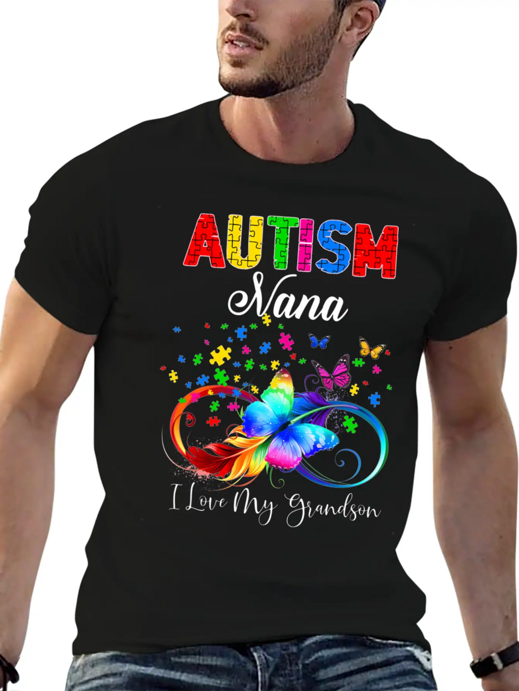 Butterfly Autism Nana I Love My Grandson Support A Relaxed Everyday Tee – Lightweight And Durable Cotton