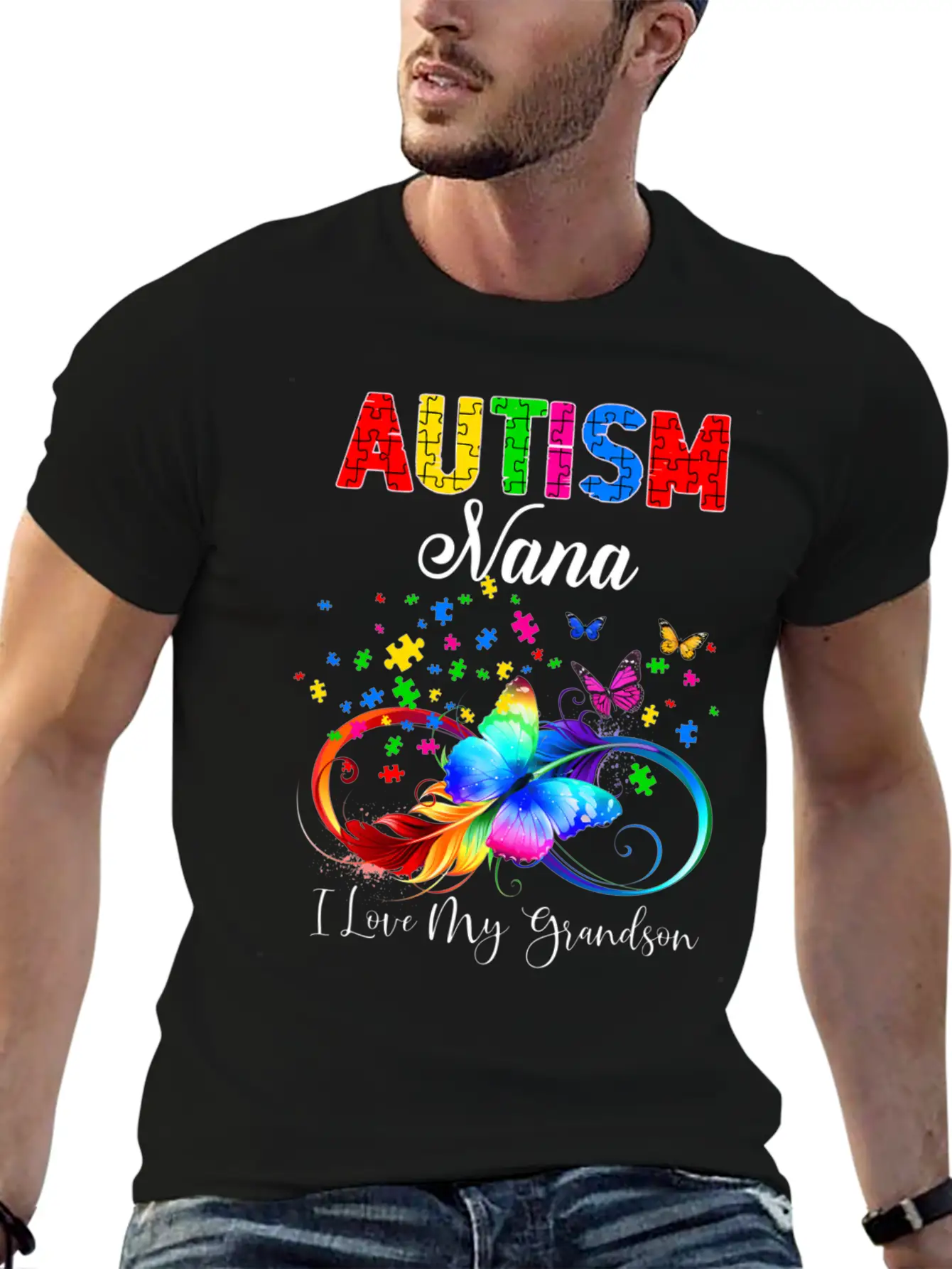 Butterfly Autism Nana I Love My Grandson Support A Relaxed Everyday Tee – Lightweight And Durable Cotton
