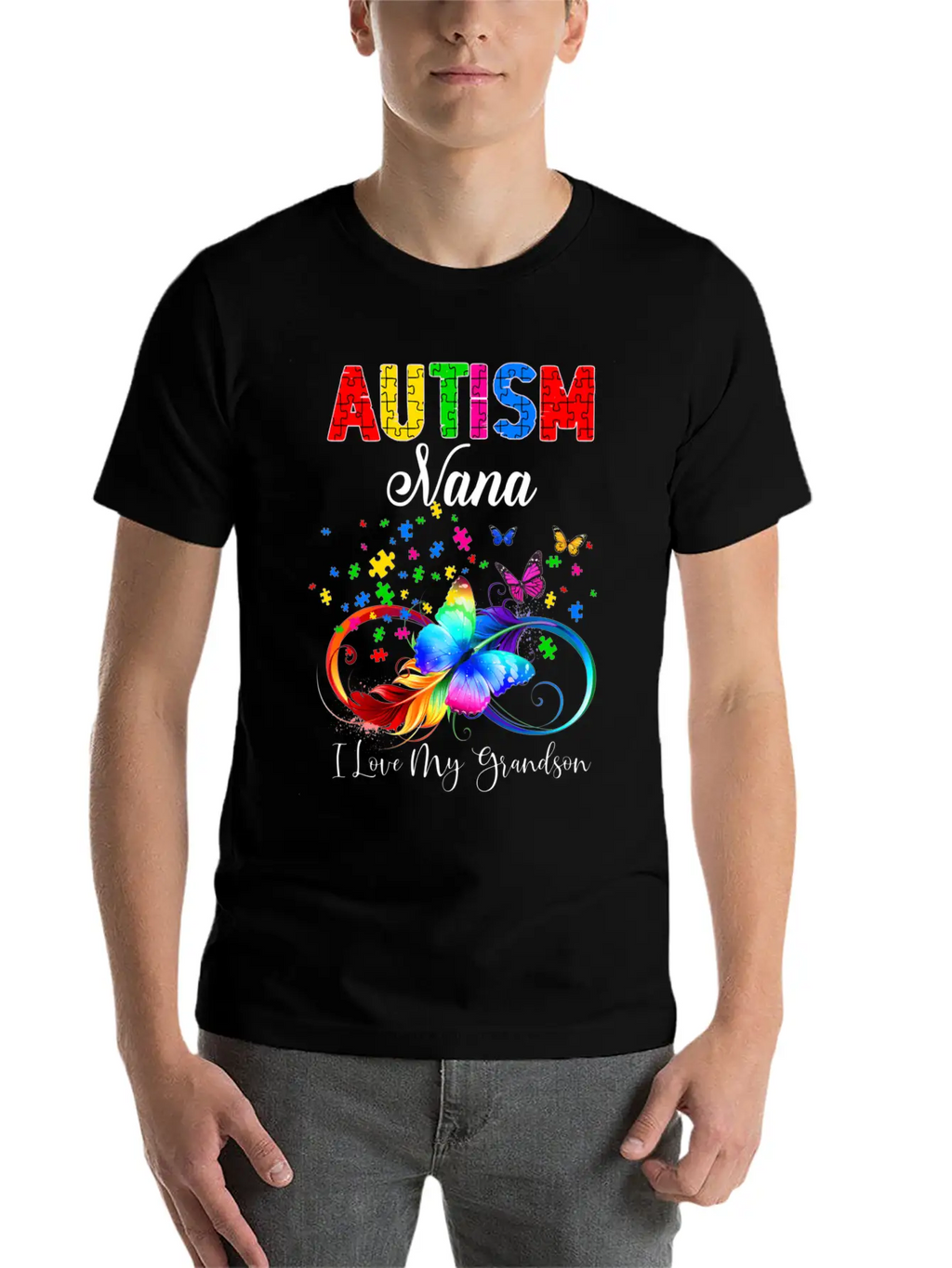 Butterfly Autism Nana I Love My Grandson Support A Relaxed Everyday Tee – Lightweight And Durable Cotton