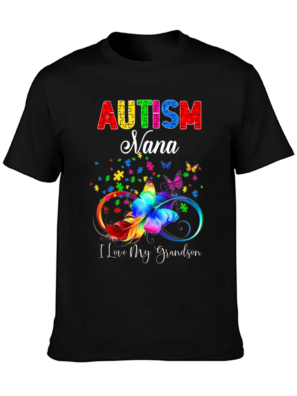 Butterfly Autism Nana I Love My Grandson Support A Relaxed Everyday Tee – Lightweight And Durable Cotton