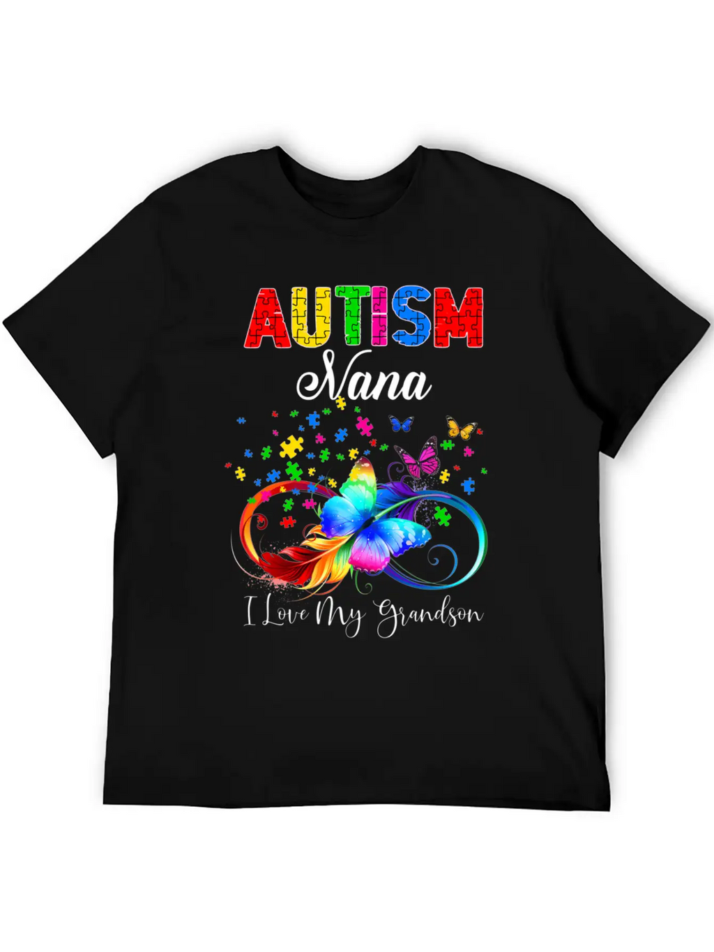 Butterfly Autism Nana I Love My Grandson Support A Relaxed Everyday Tee – Lightweight And Durable Cotton