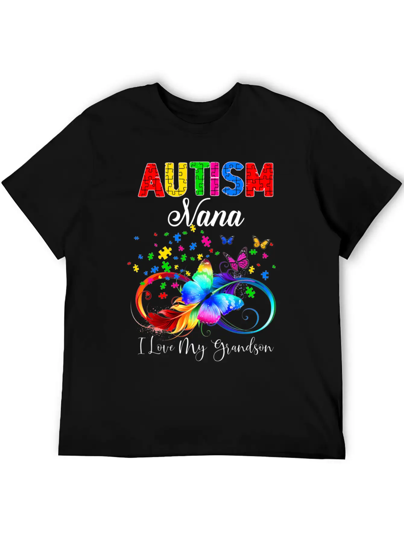 Butterfly Autism Nana I Love My Grandson Support A Relaxed Everyday Tee – Lightweight And Durable Cotton
