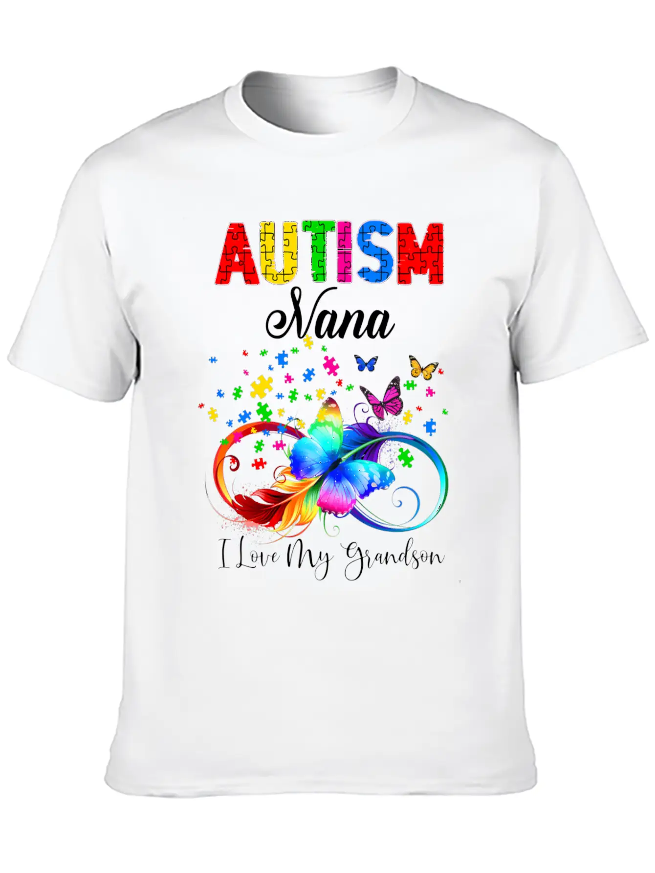 Butterfly Autism Nana I Love My Grandson Support A Relaxed Everyday Tee – Lightweight And Durable Cotton