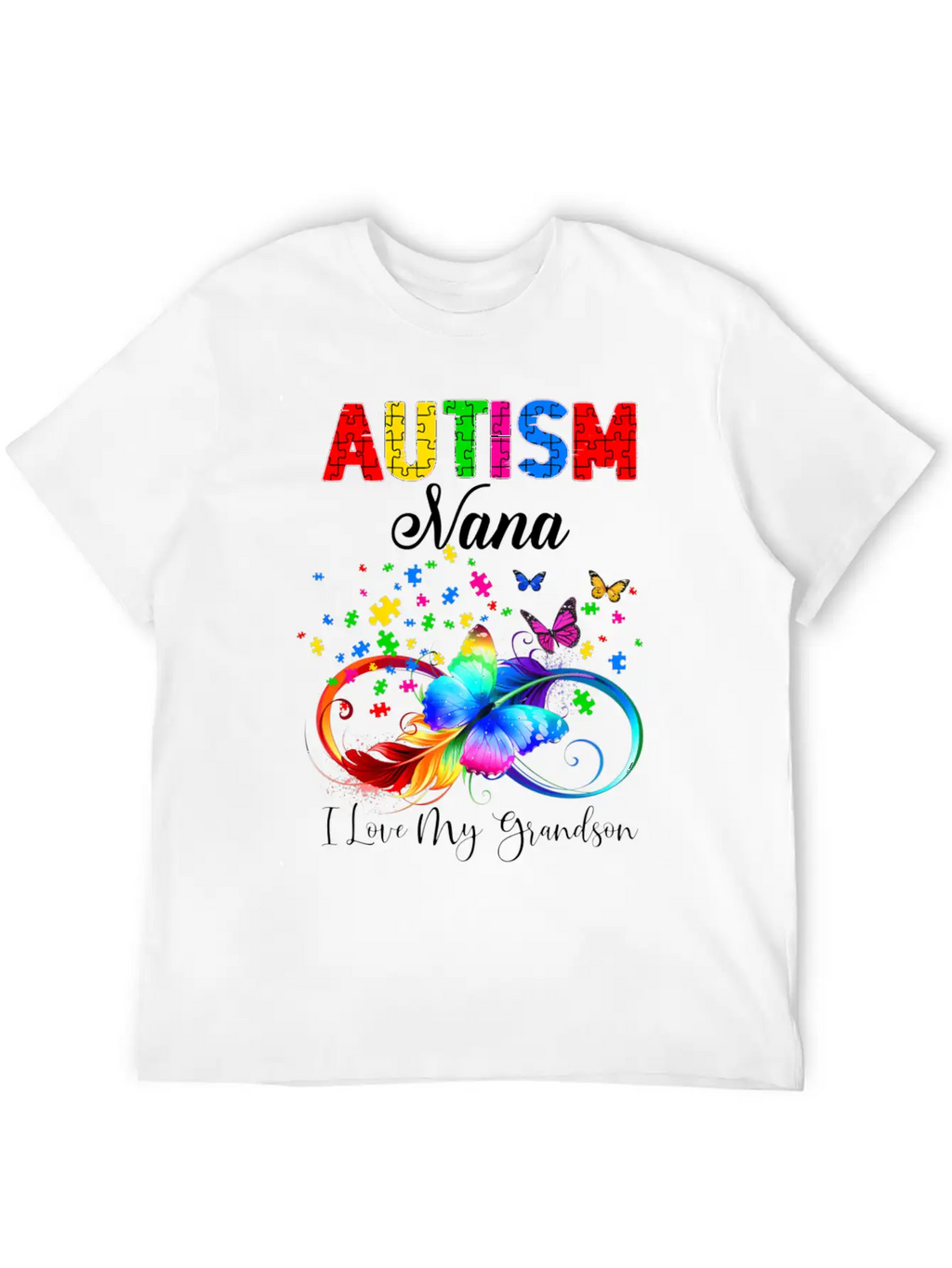Butterfly Autism Nana I Love My Grandson Support A Relaxed Everyday Tee – Lightweight And Durable Cotton