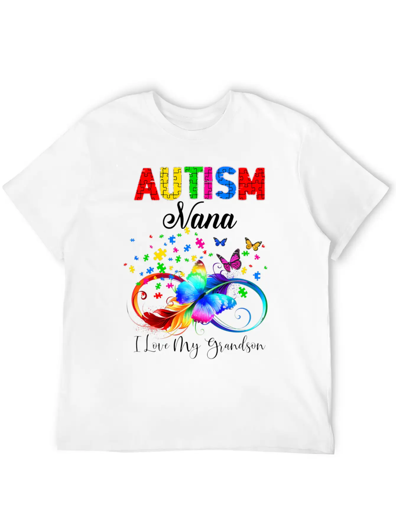 Butterfly Autism Nana I Love My Grandson Support A Relaxed Everyday Tee – Lightweight And Durable Cotton