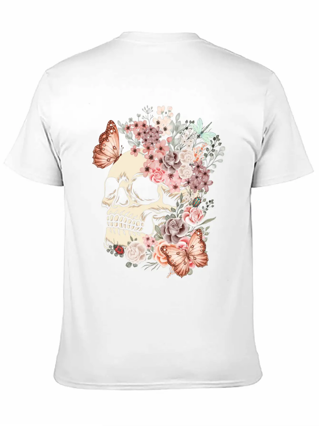Butterfly Flowers Skull Nature Breathable Graphic T-Shirt – Perfect For Casual Days