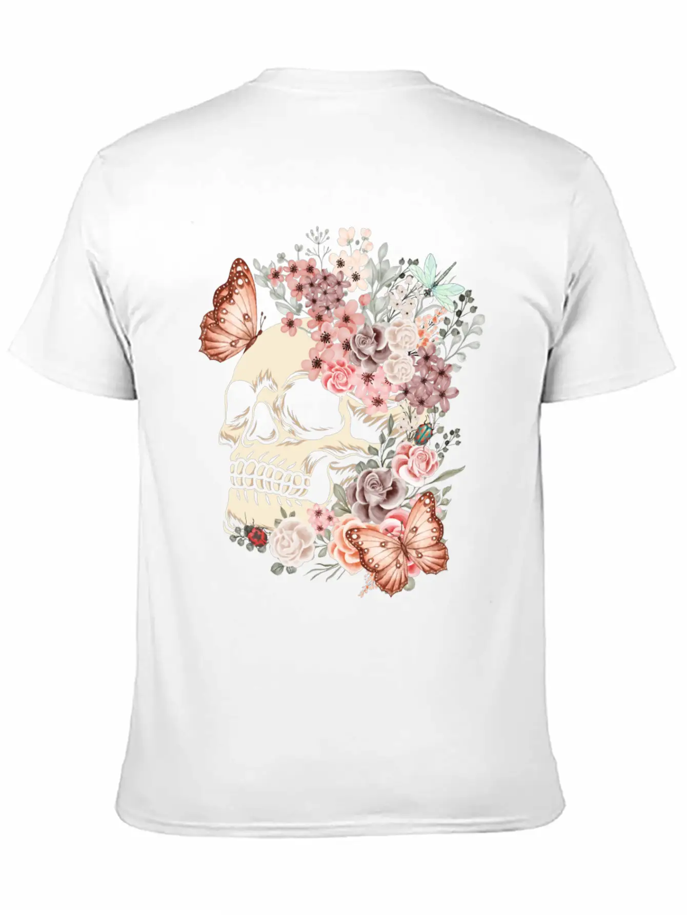 Butterfly Flowers Skull Nature Breathable Graphic T-Shirt – Perfect For Casual Days