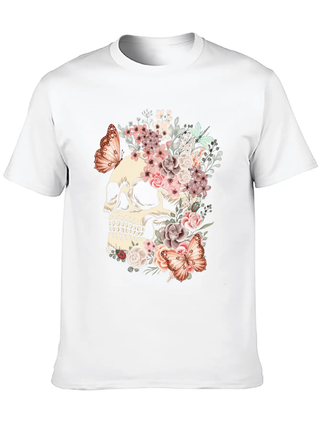 Butterfly Flowers Skull Nature Breathable Graphic T-Shirt – Perfect For Casual Days