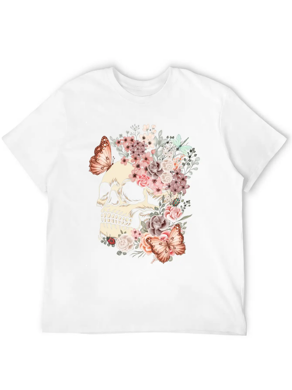 Butterfly Flowers Skull Nature Breathable Graphic T-Shirt – Perfect For Casual Days