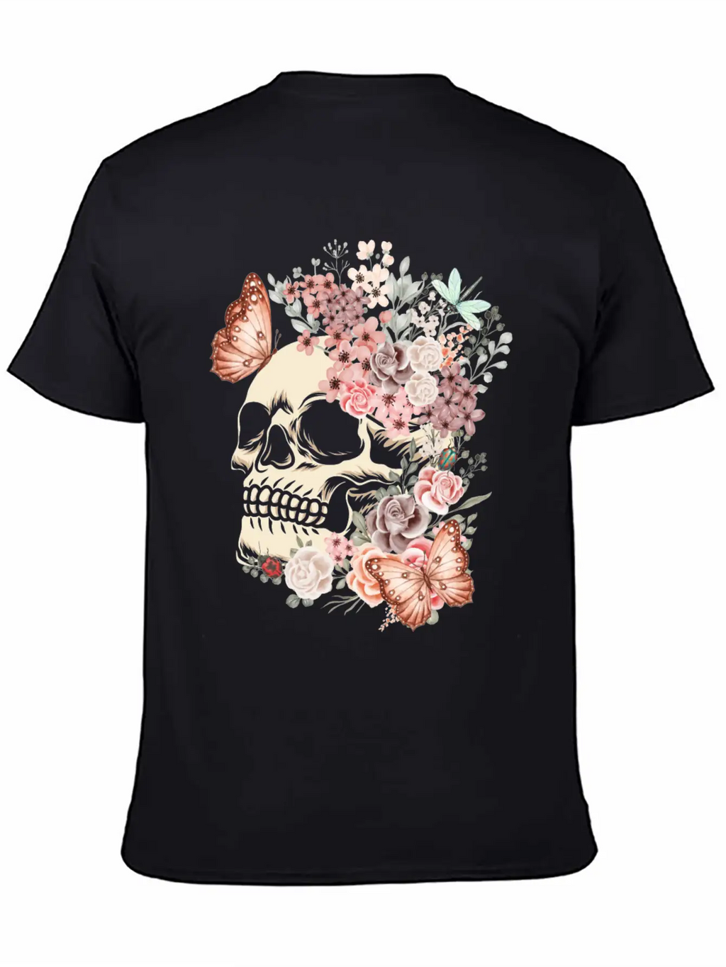 Butterfly Flowers Skull Nature Breathable Graphic T-Shirt – Perfect For Casual Days