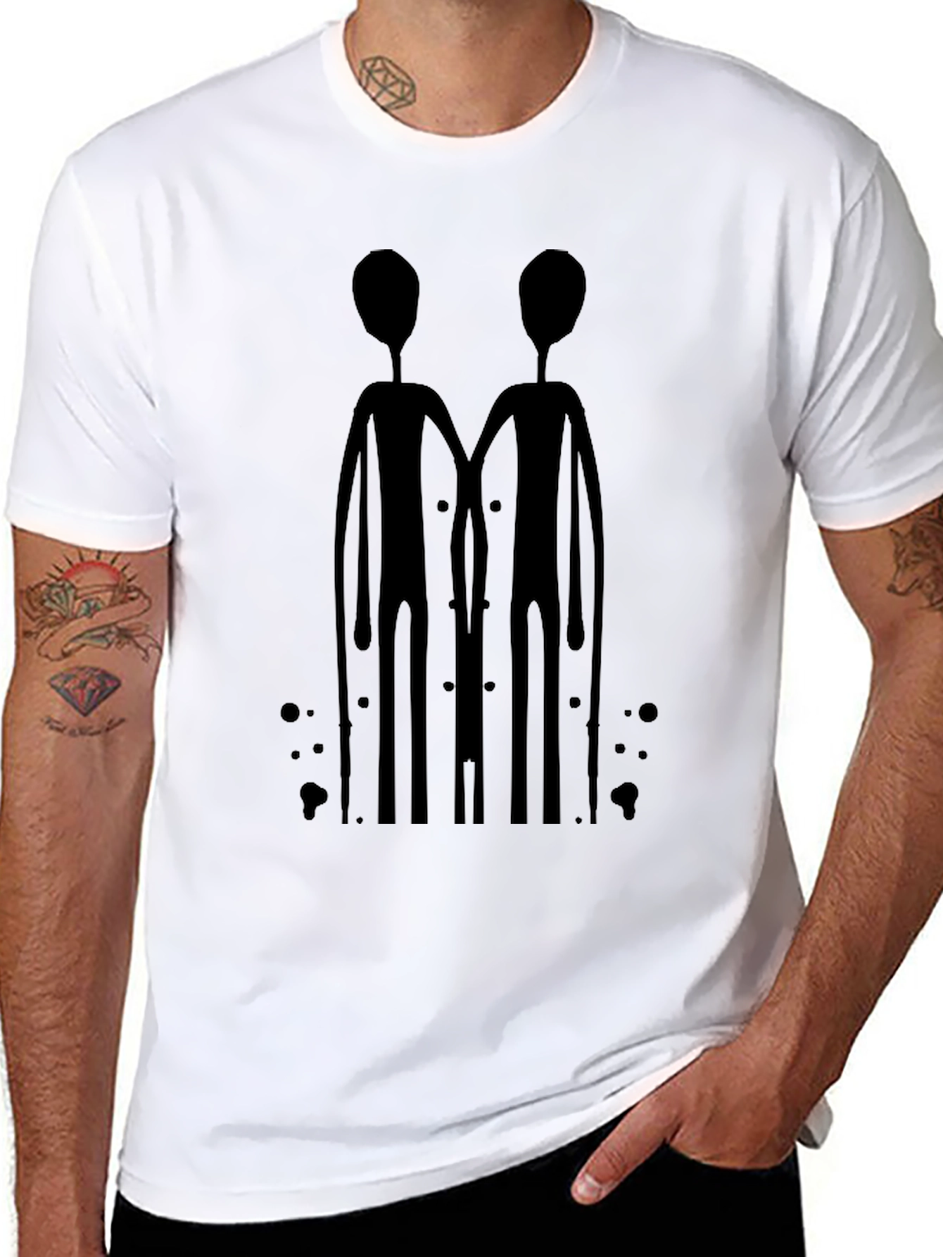 Abstract Alien Duo Black Graphic Tee