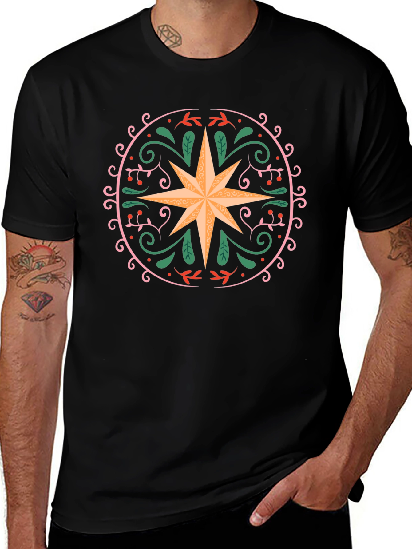 Ornate Star Graphic Tee - Black