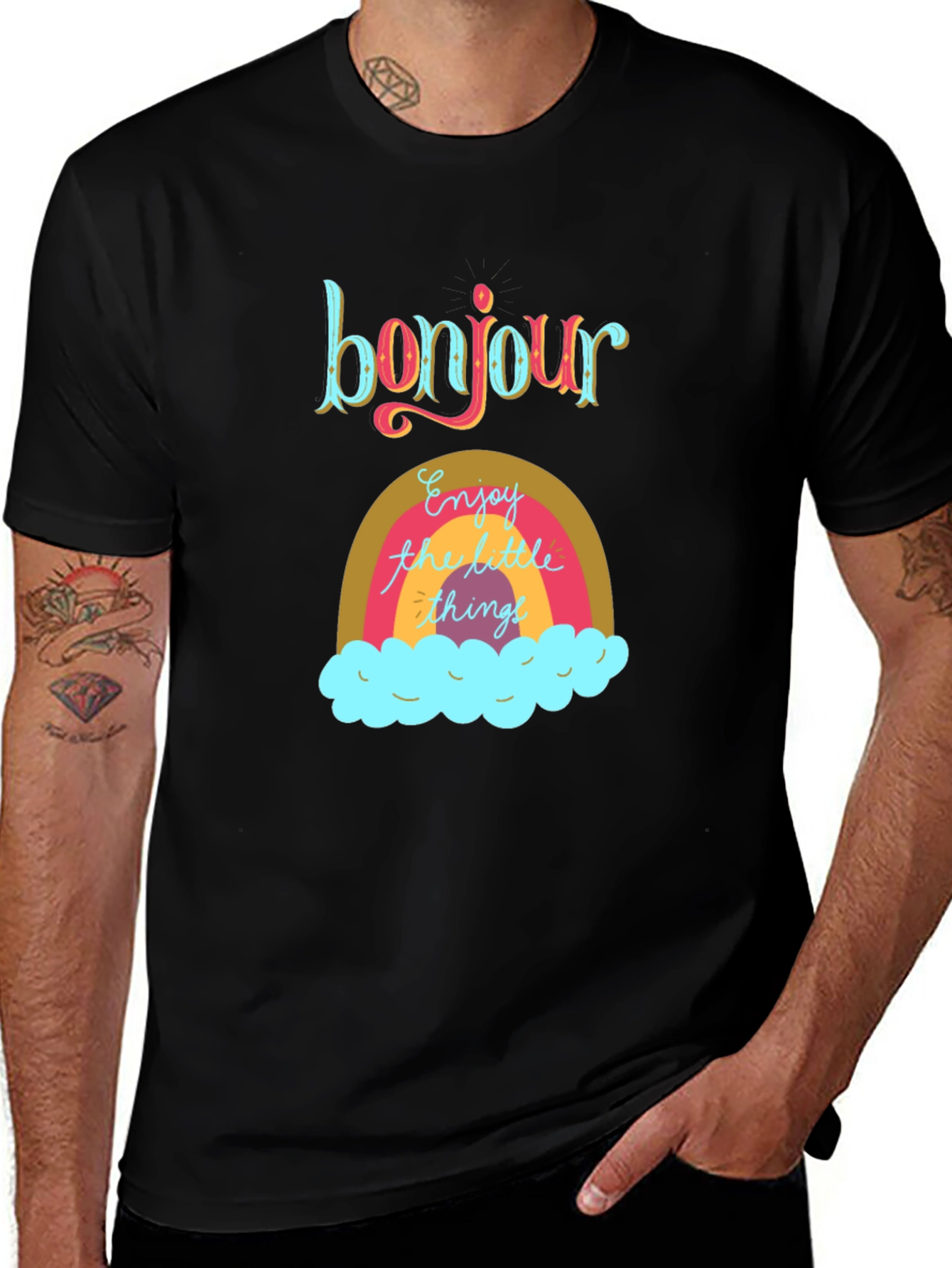 Bonjour Rainbow Graphic Tee