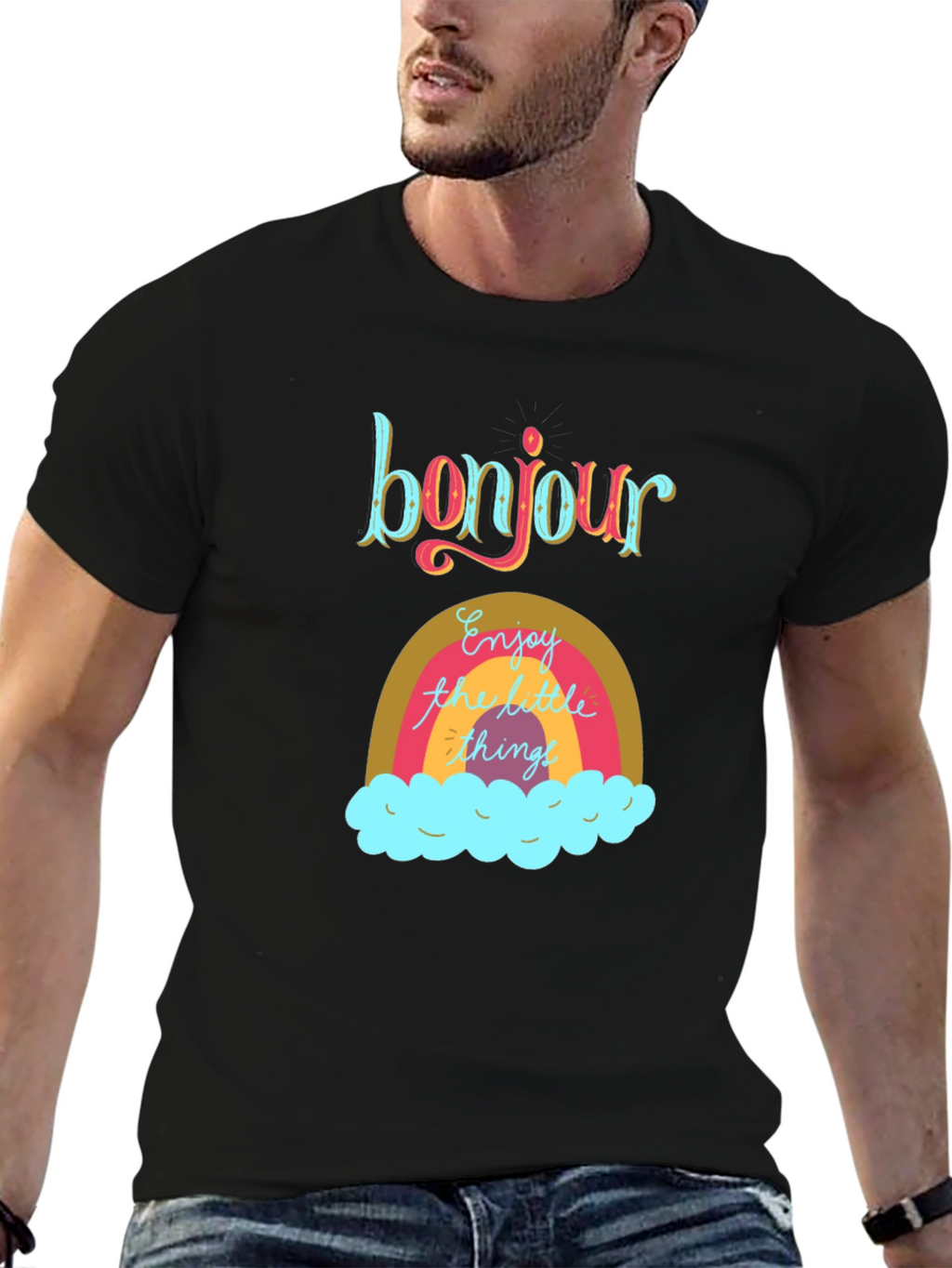 Bonjour Rainbow Graphic Tee