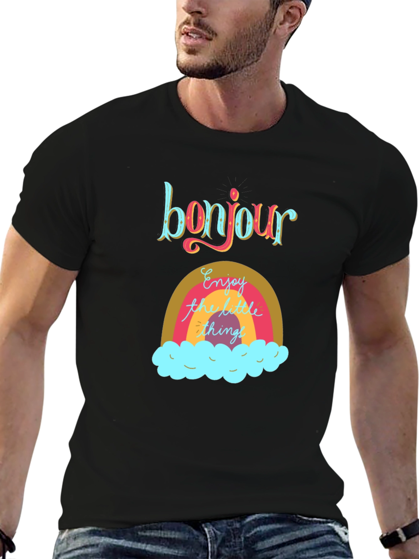 Bonjour Rainbow Graphic Tee