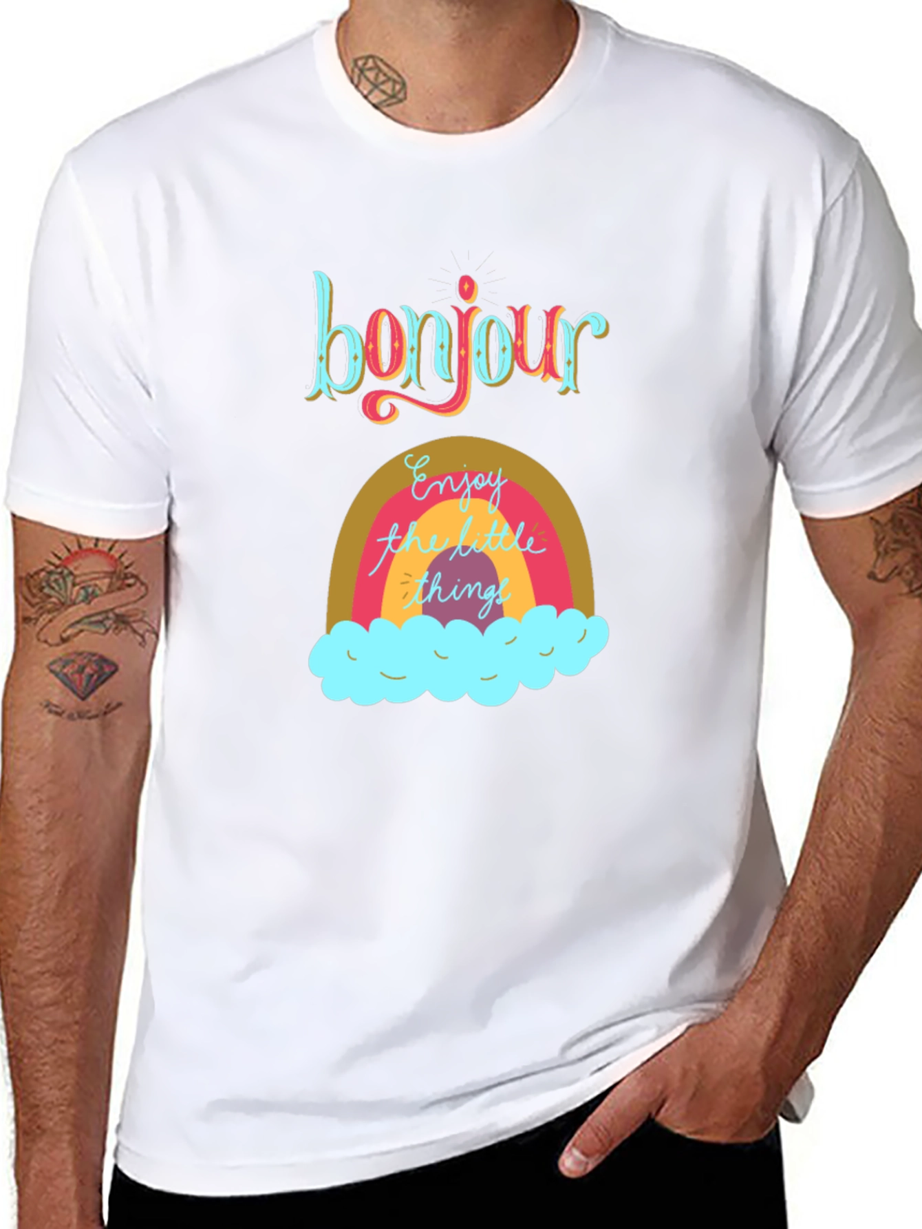 Bonjour Rainbow Graphic Tee