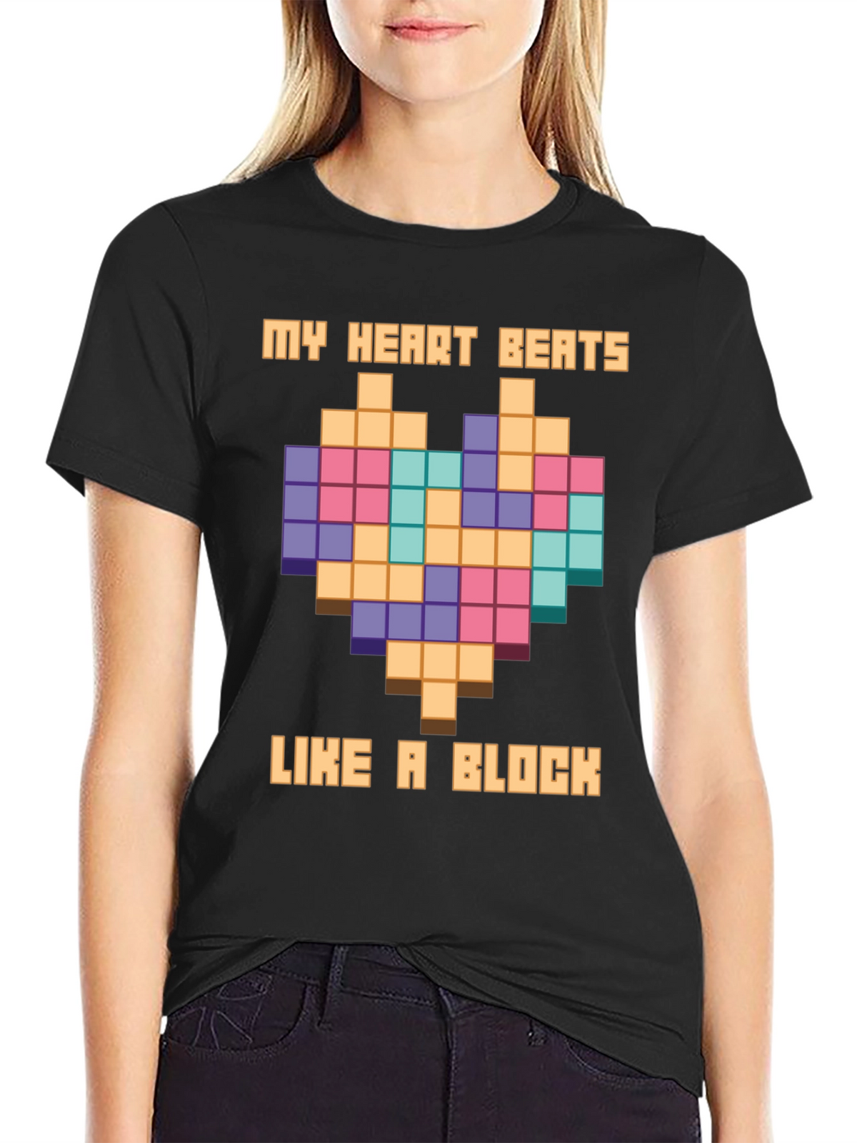 Pixel Heart Block T-Shirt - My Heart Beats Like A Block