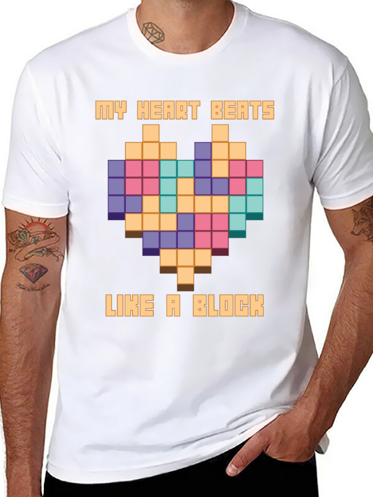 Pixel Heart Block T-Shirt - My Heart Beats Like A Block